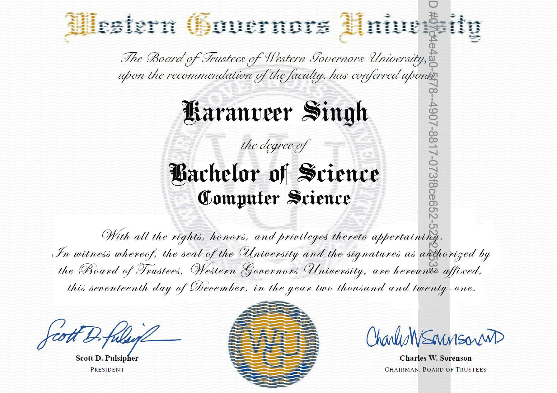 Authentic-Looking Fake certificate from Western Governors University Authentic-Looking Fake certificate from Western Governors University