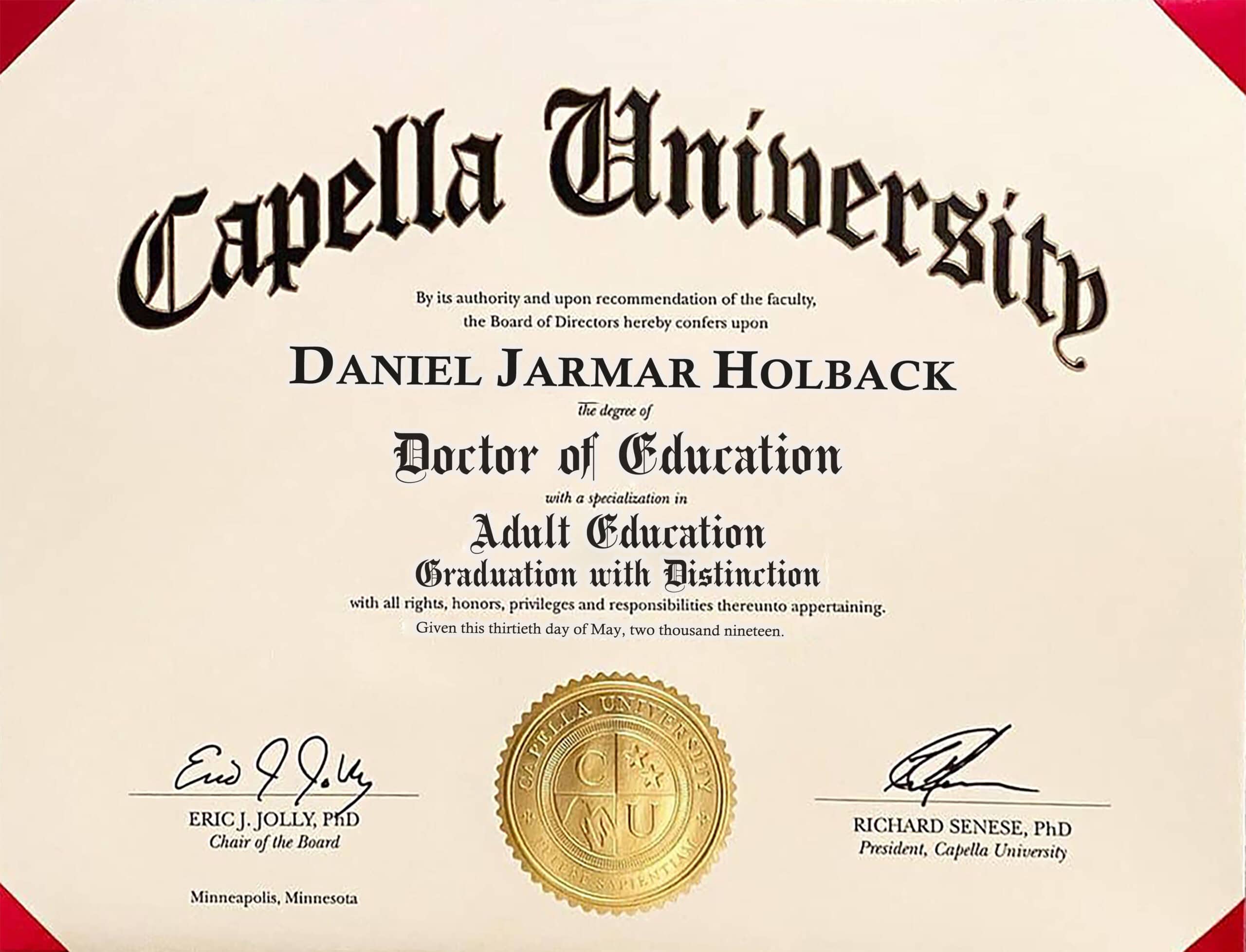 Authentic-Looking Fake certificate from Capella University