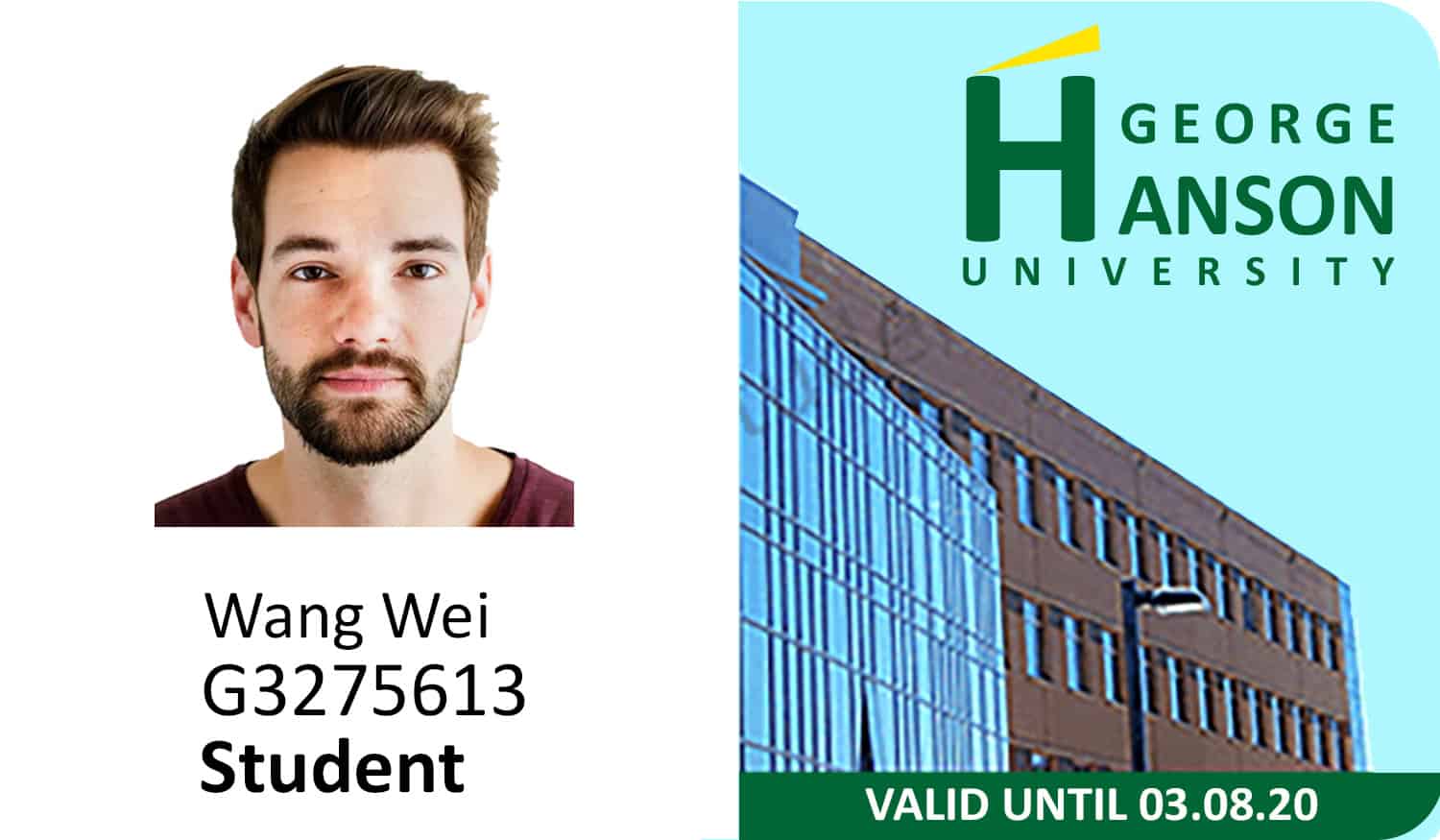 Create Geoge Hanson University Student ID Cards with Fillable PSD Templates