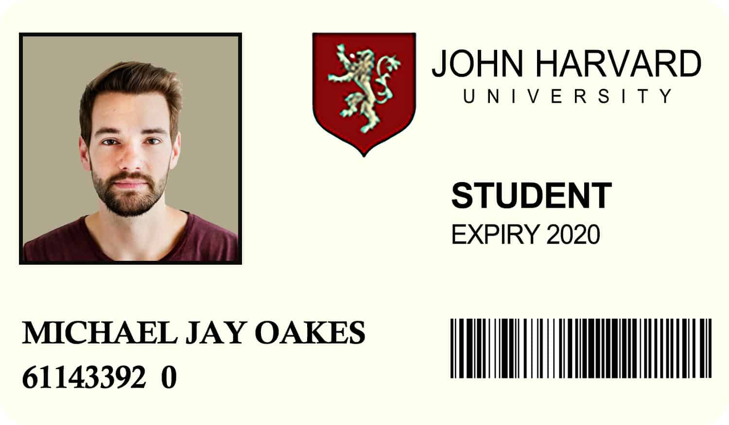 Create John Harvard University Student ID Cards with Fillable PSD Templates