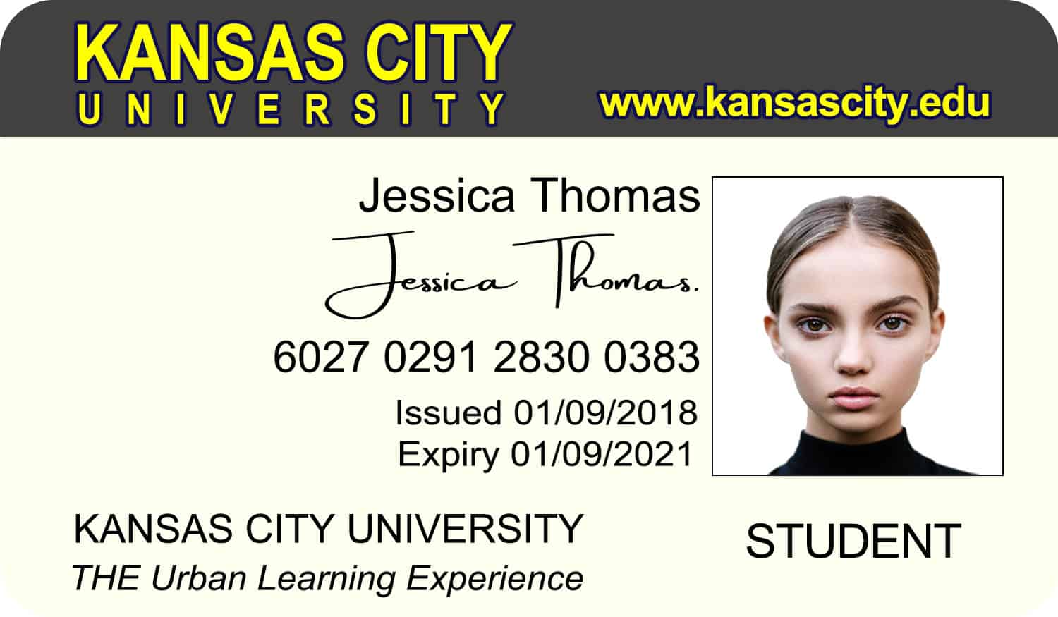 Create Kansas City University Student ID Cards with Fillable PSD Templates