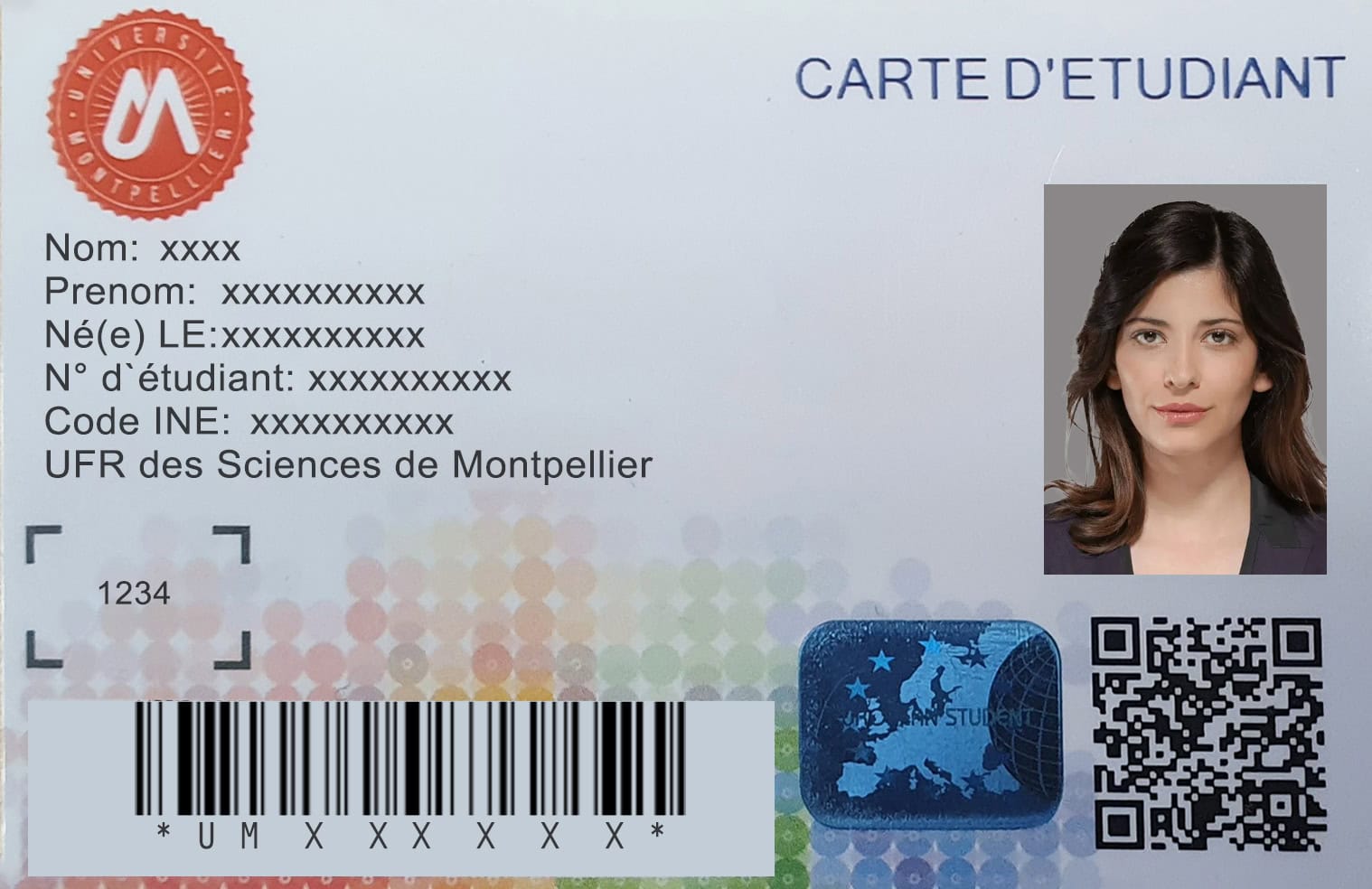Create Universite de Montpellier Student ID Cards with Fillable PSD Templates front