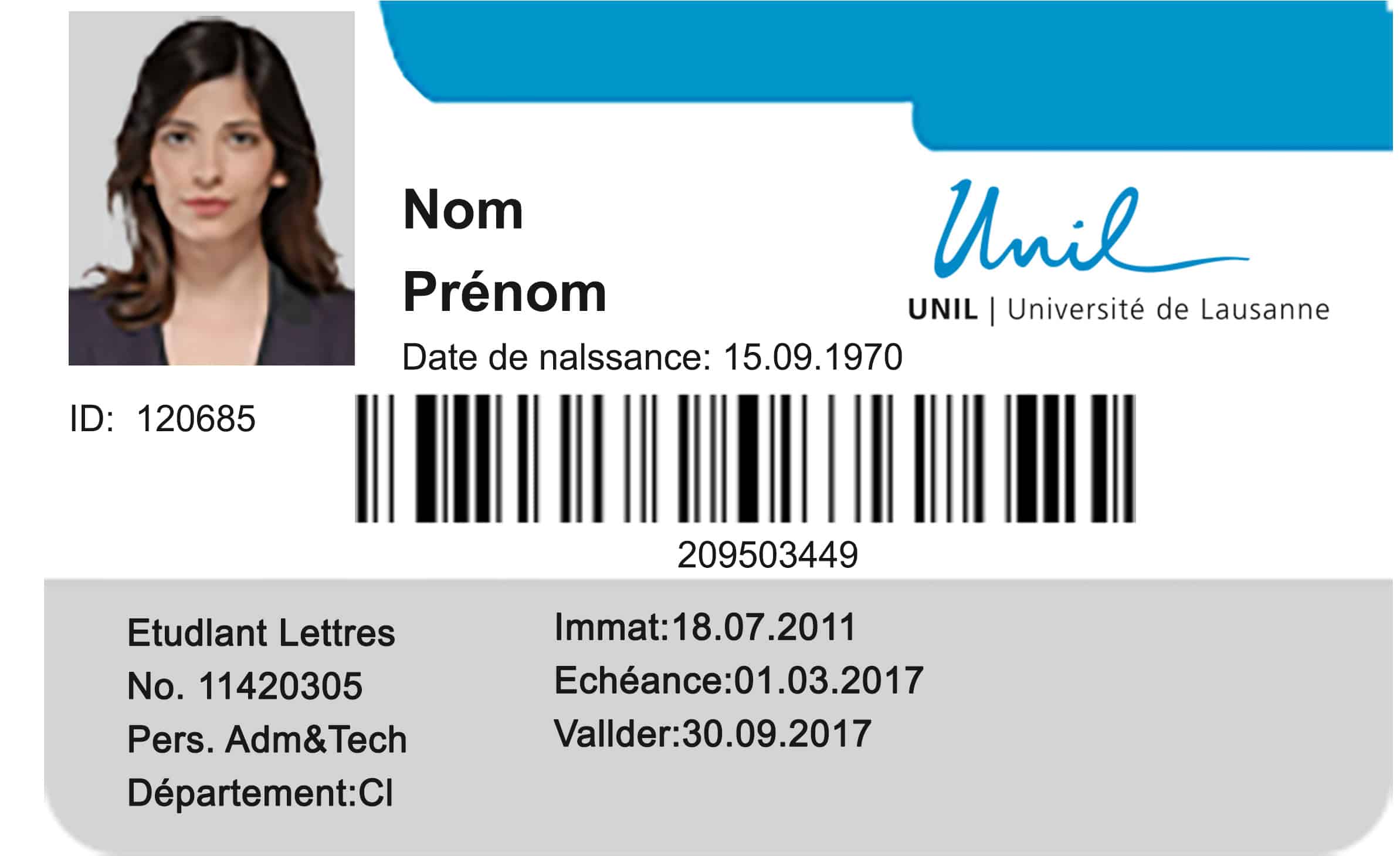 Create University of Lausanne Student ID Cards with Fillable PSD Templates front Create University of Lausanne Student ID Cards with Fillable PSD Templates