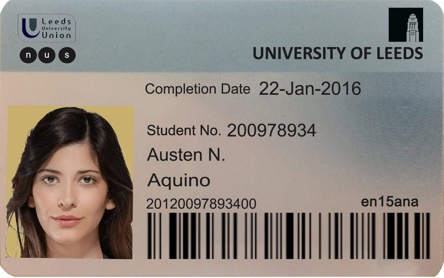 Create University of Leeds Student ID Cards with Fillable PSD Templates front