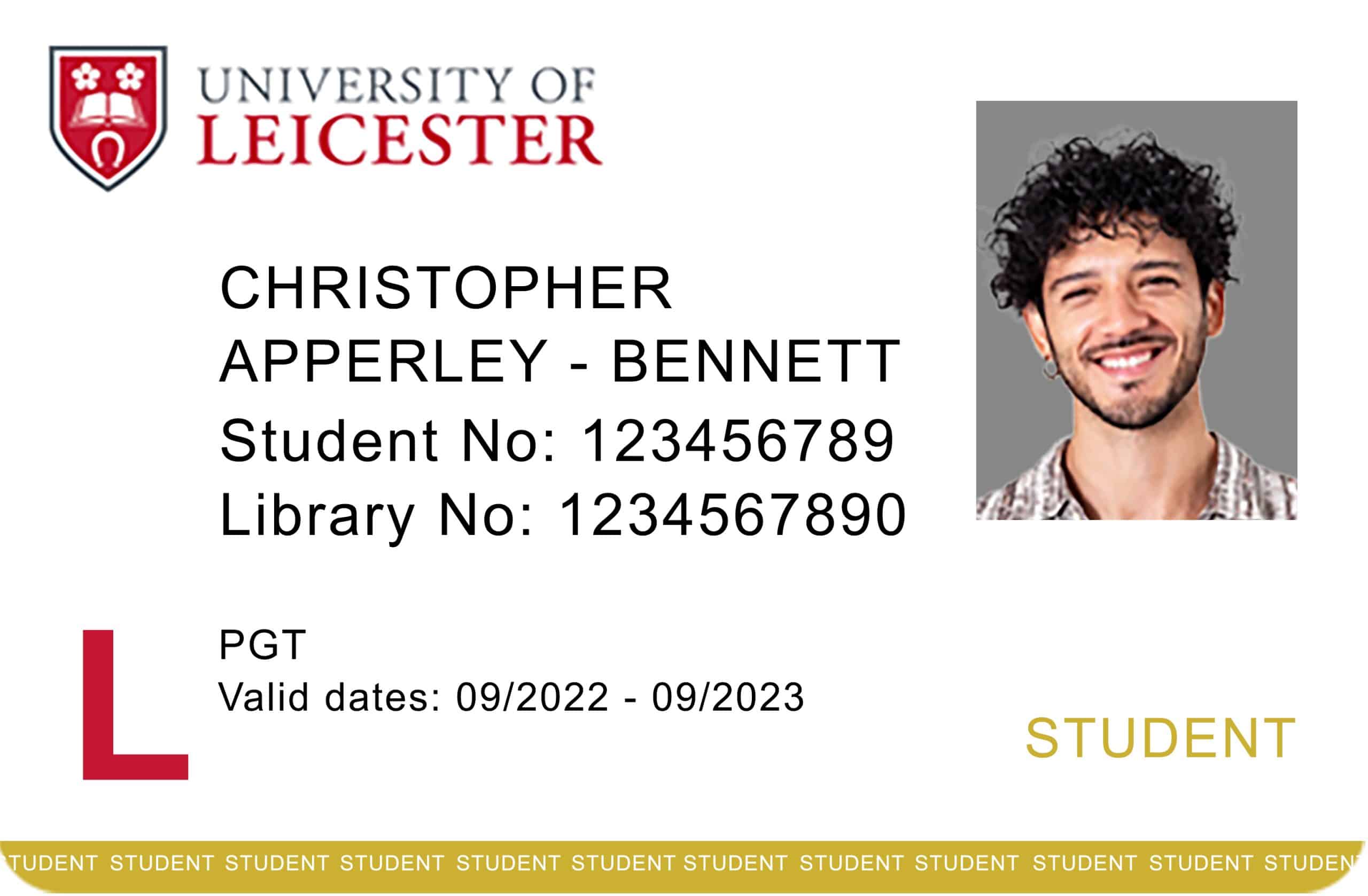 Create University of Leicester Student ID Cards with Fillable PSD Templates front