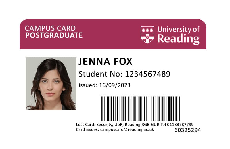 Create University of Reading Student ID Cards with Fillable PSD Templates front