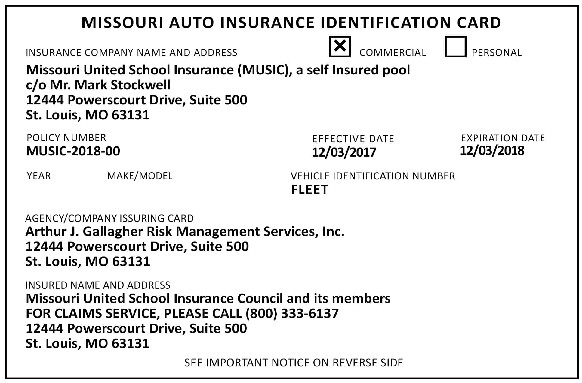 Customizable Fake Proof of Missouri Car Insurance