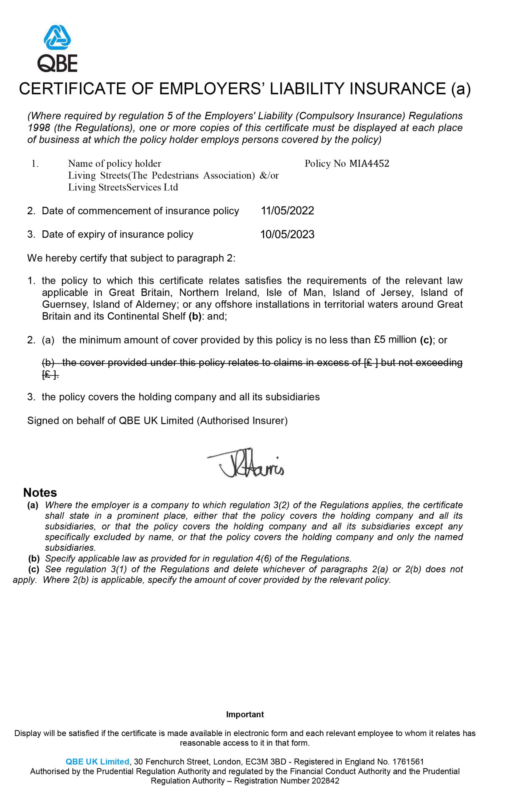Customizable Fake Proof of QEB employer liability Insurance version2