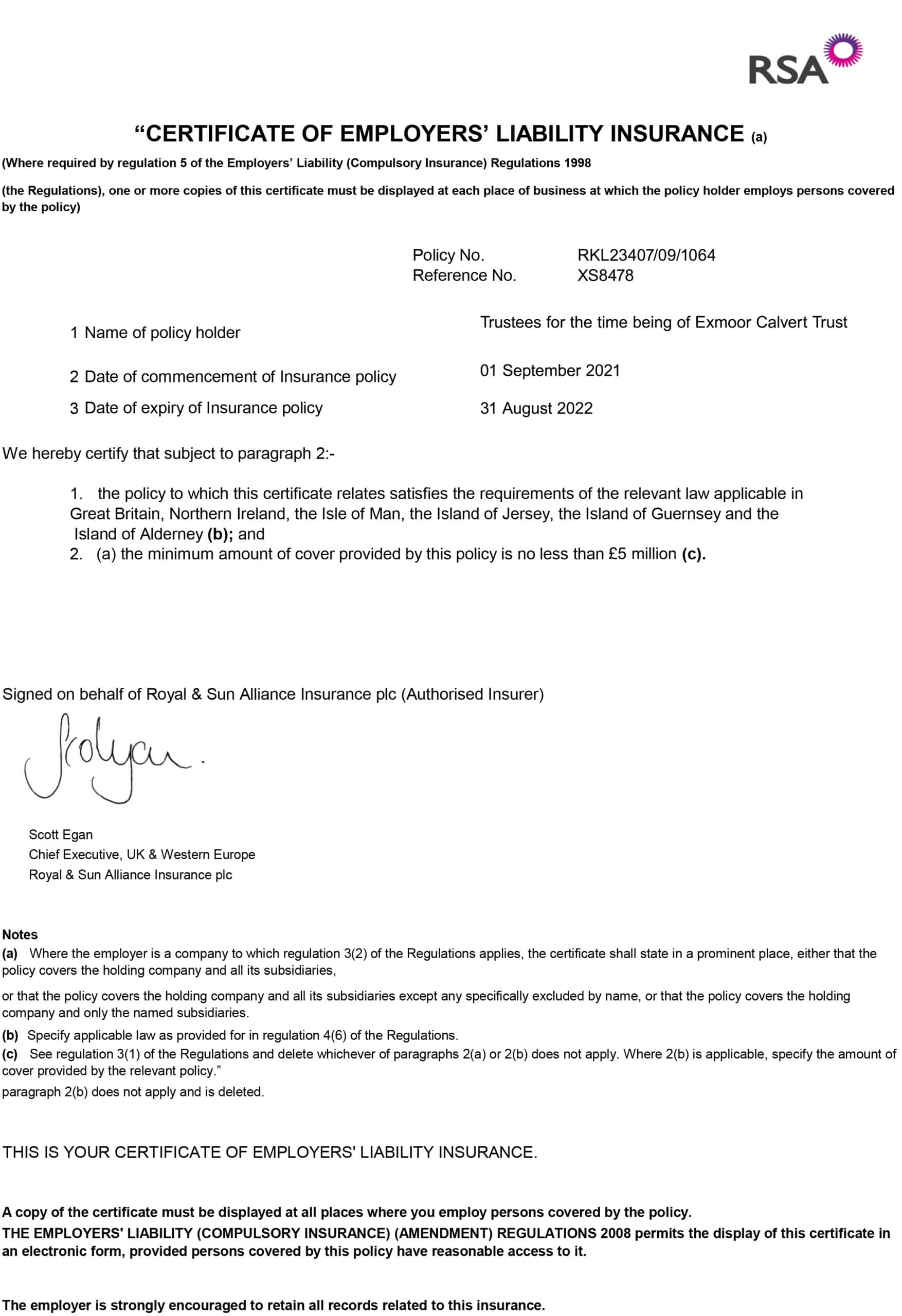 Customizable Fake Proof of RSA employer liability Insurance version1
