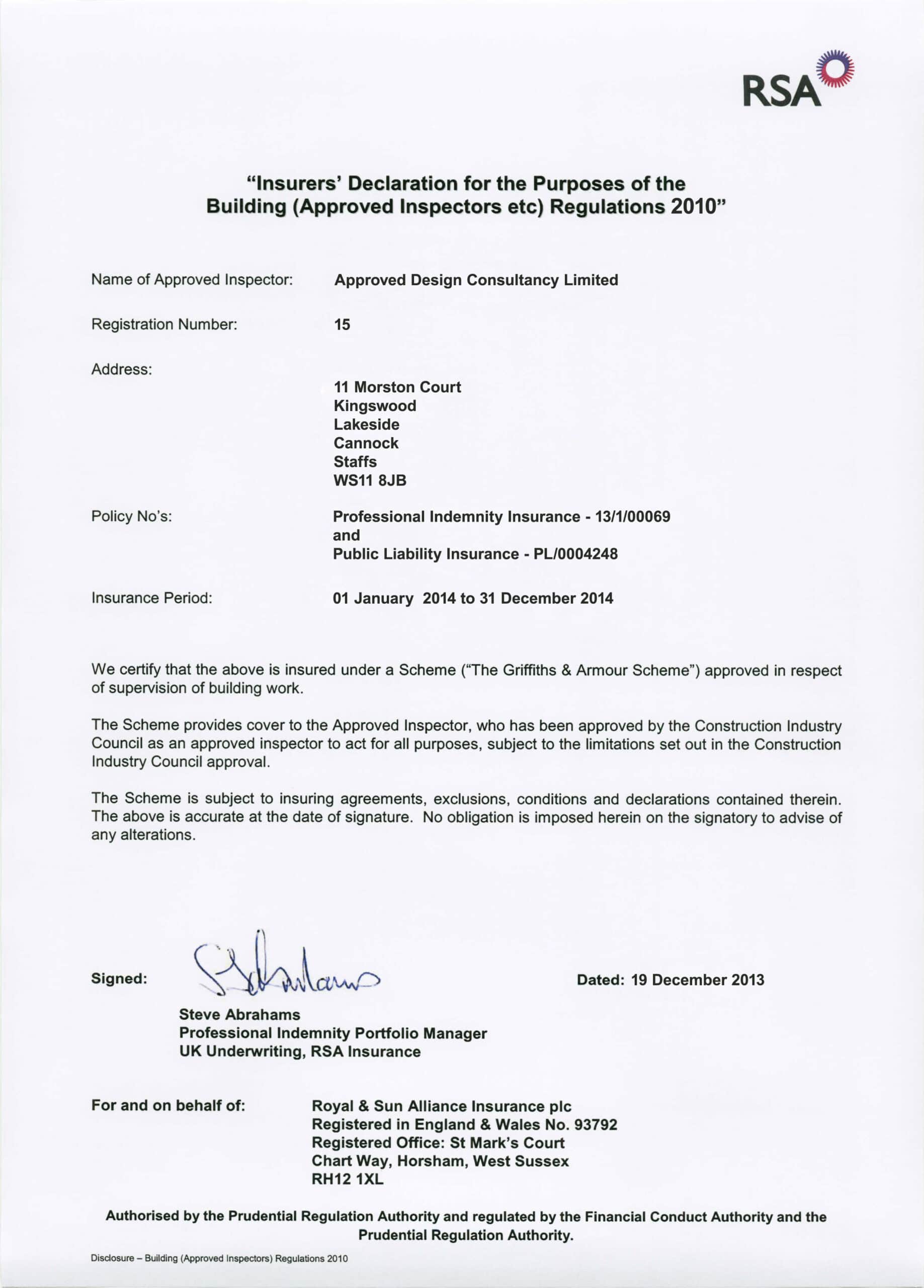 Customizable Fake Proof of RSA employer liability Insurance version2