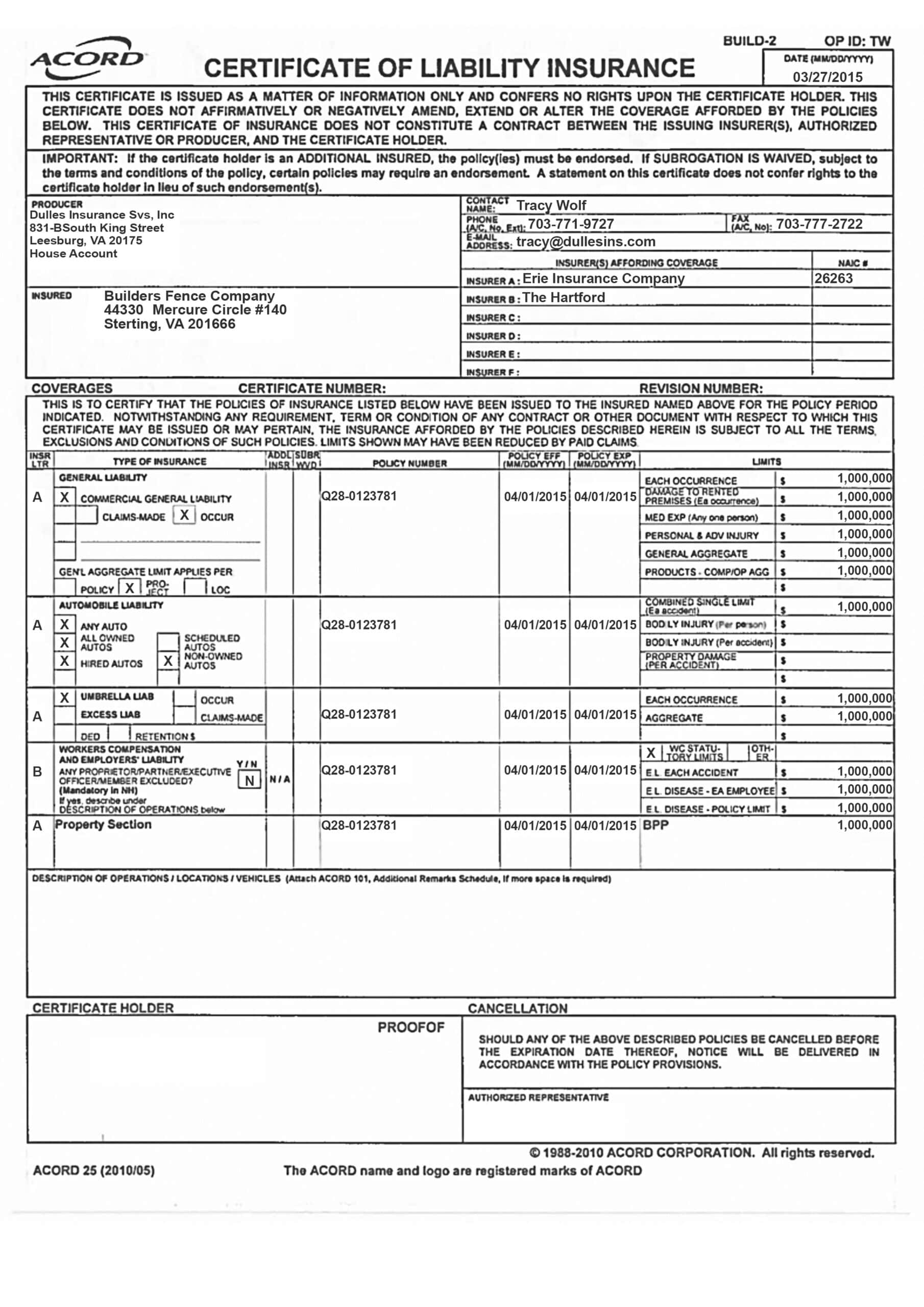 Customizable Fake Proof of acord Car Insurance