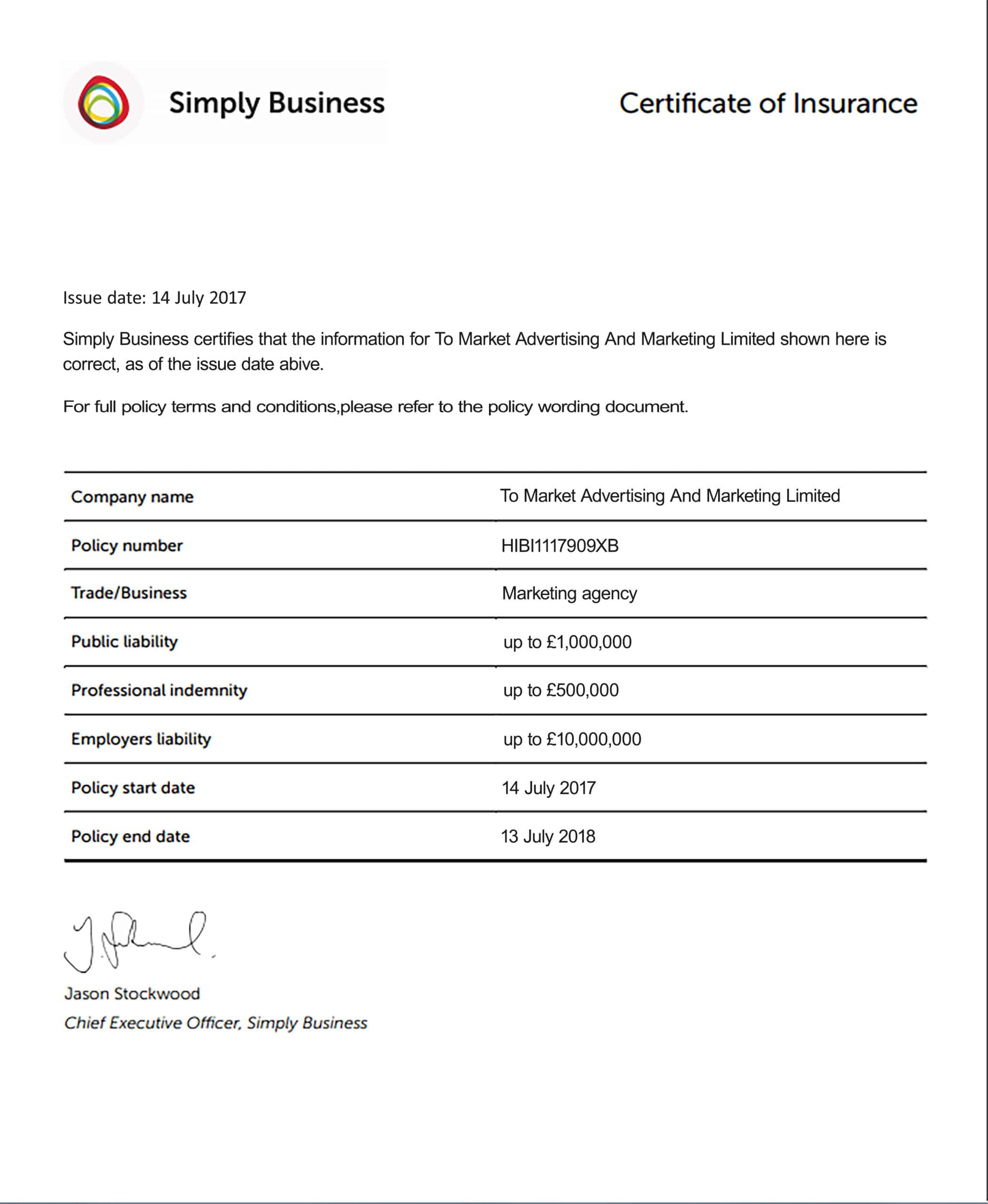 Customizable Fake Proof of simply business Insurance (VERSION2)