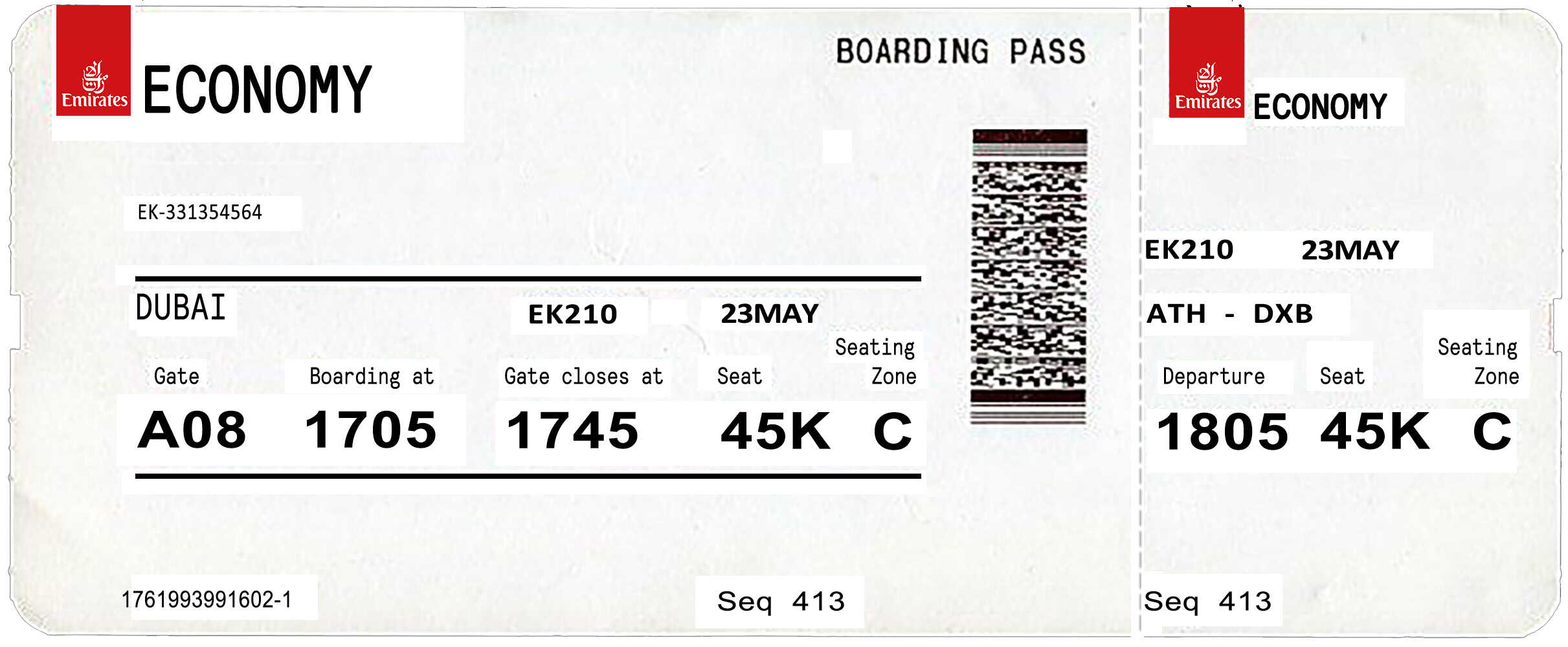 Fake Emirates Airline Ticket