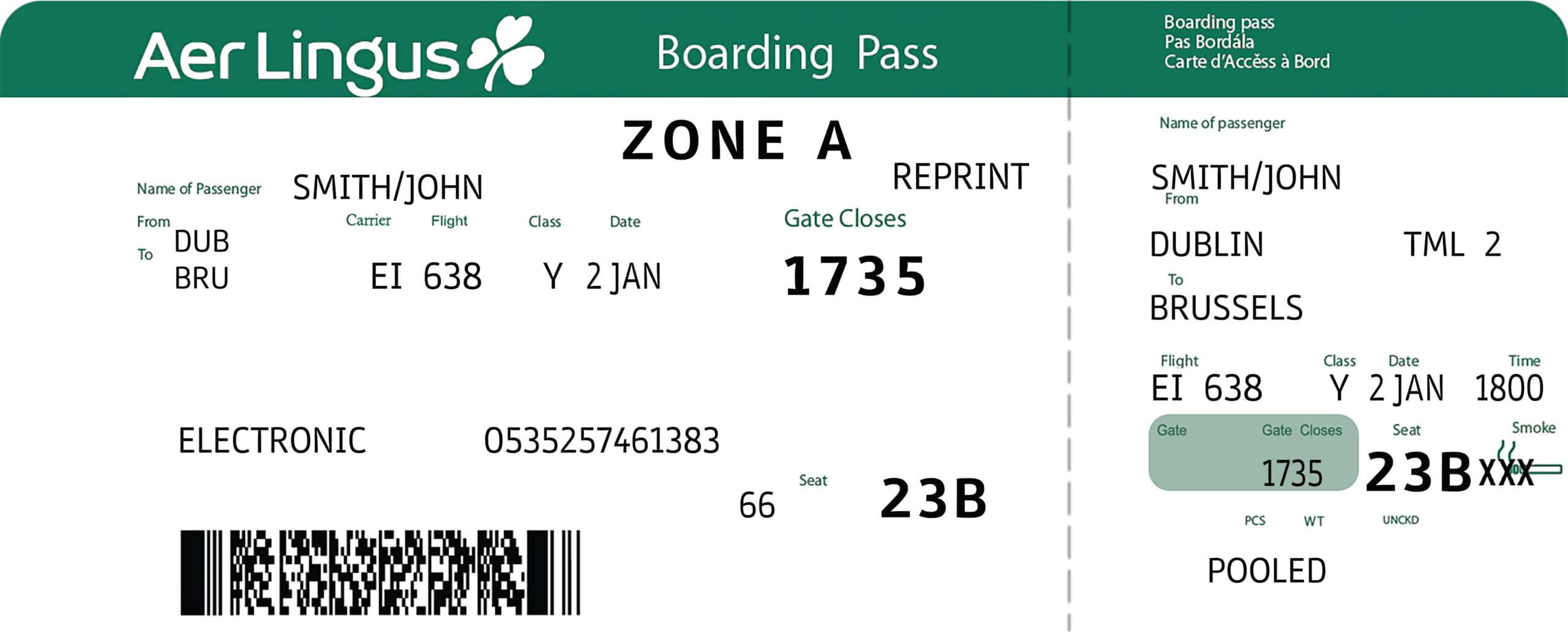 Fake Aer Lingus Airline Ticket