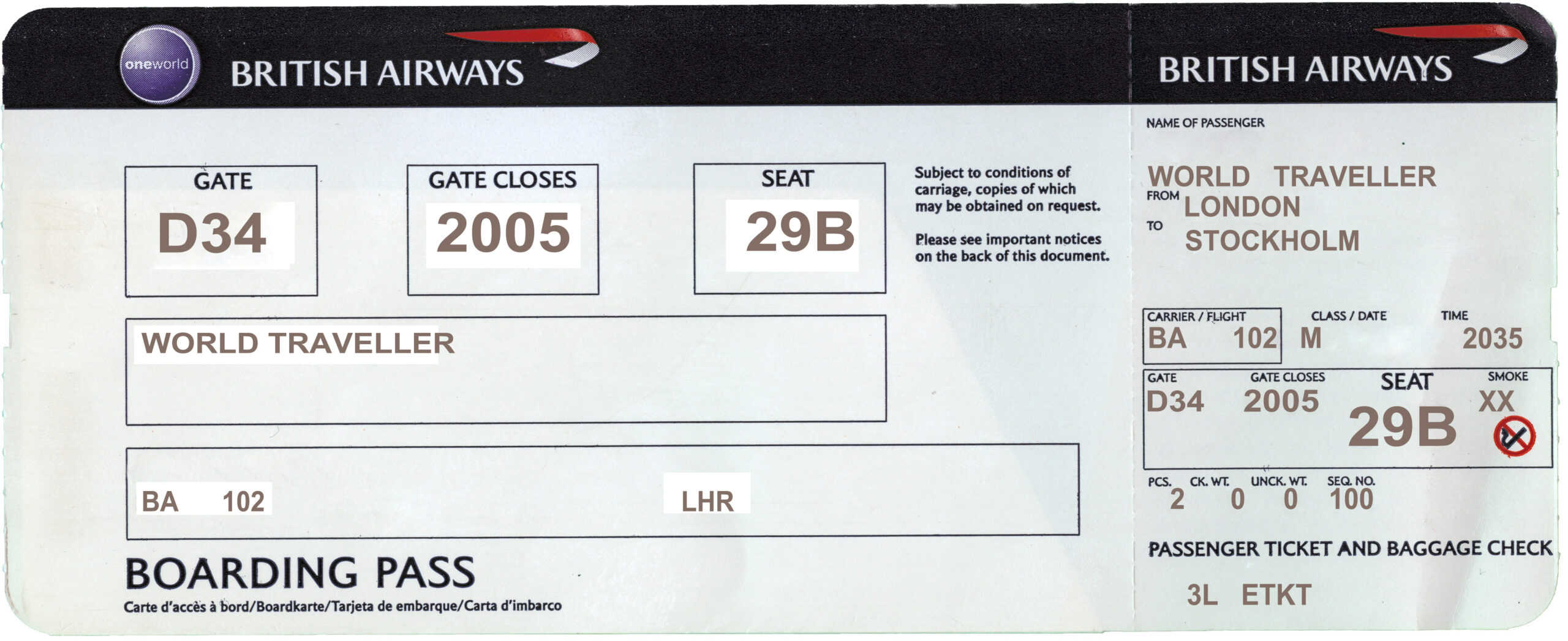 Fake British Airways Airline Ticket