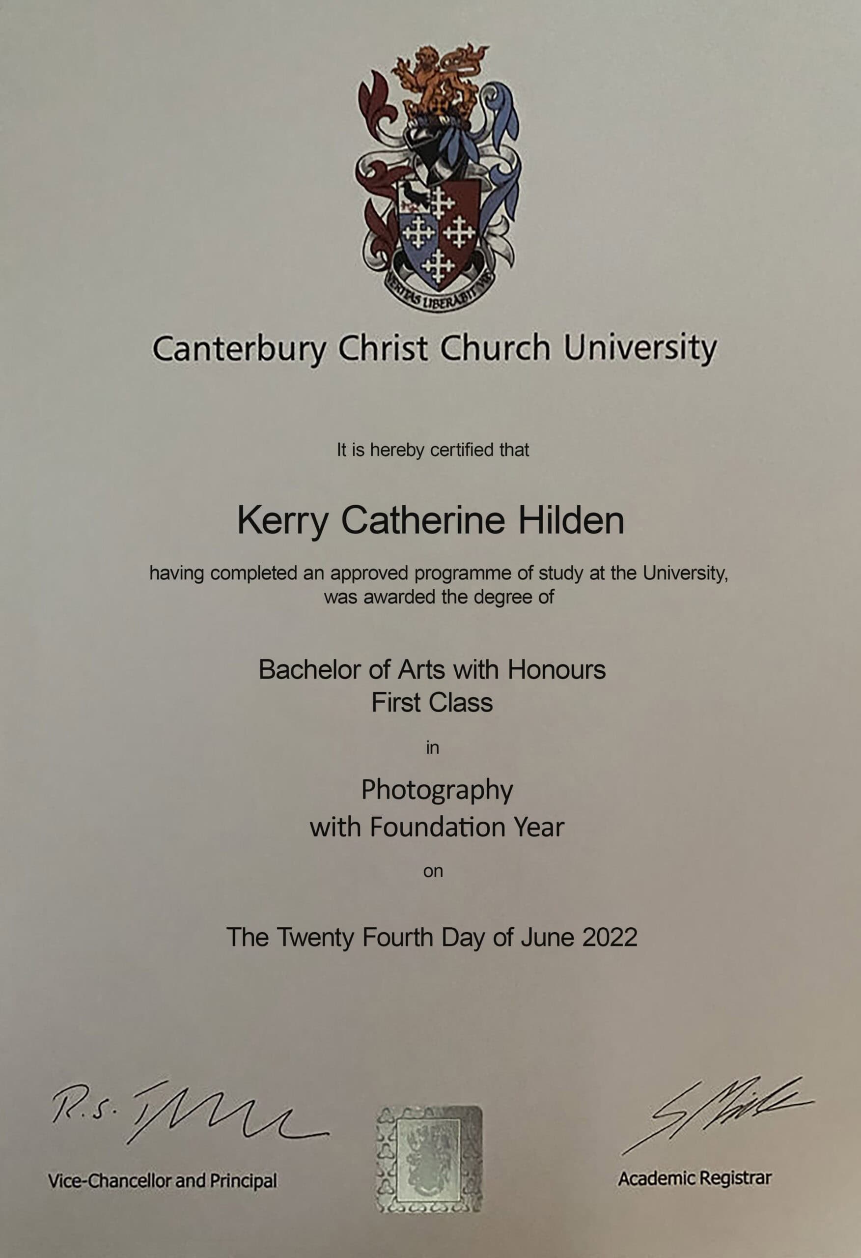 Fake Certificate from Canterbury Christ Church University Template