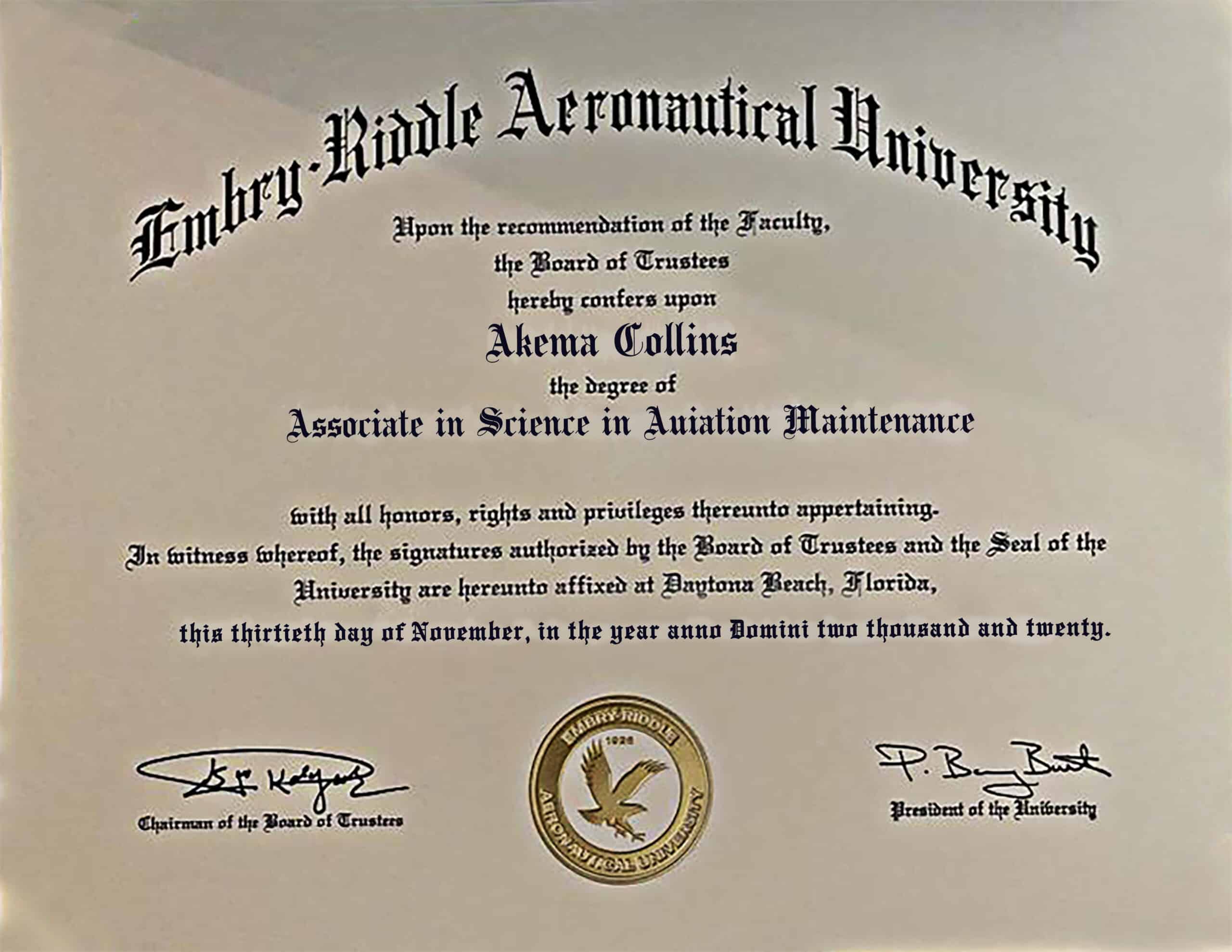 Fake Certificate from Embry-Riddle Aeronautical University Template Fake Certificate from Embry-Riddle Aeronautical University Template
