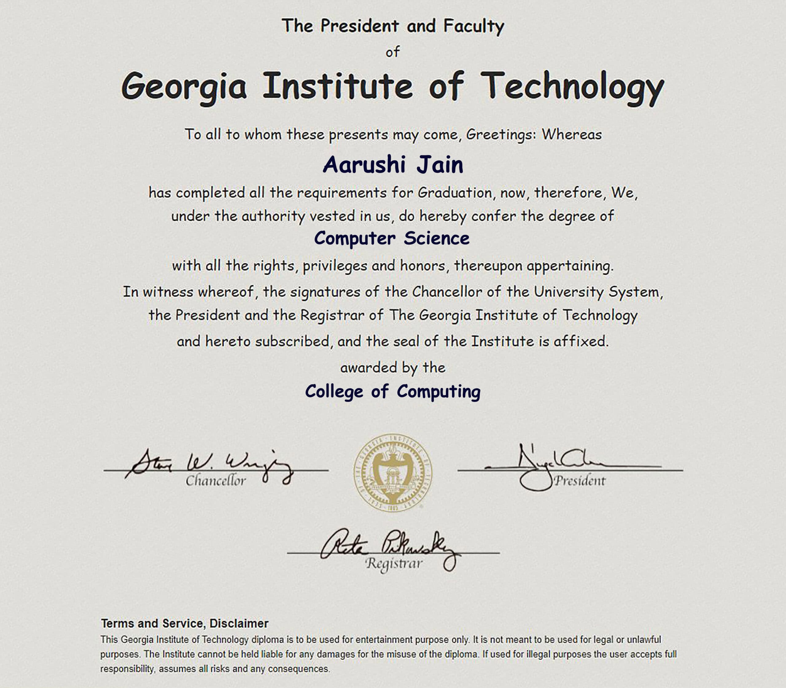 Fake Certificate from Georgia Institute of Technology Template version1 Fake Certificate from Georgia Institute of Technology Template version1