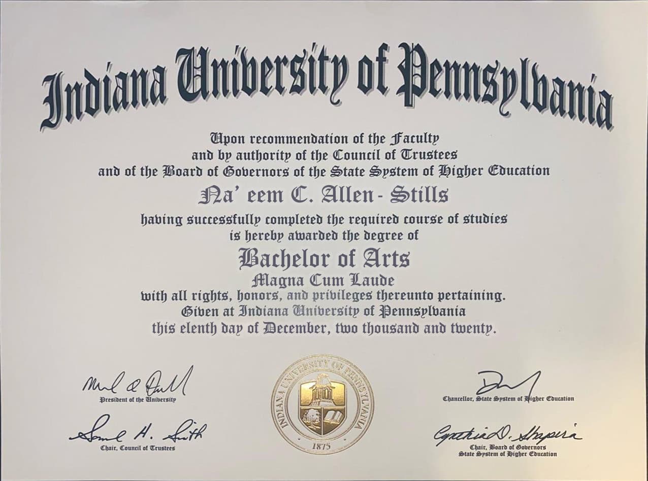 Fake Certificate from Indiana University Of Pennsylvania Template