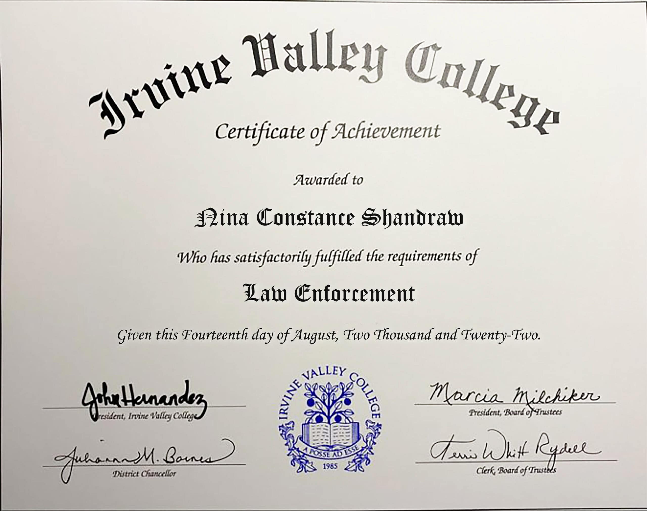 Fake Certificate from Irvine Valley College Template Fake Certificate from Irvine Valley College Template
