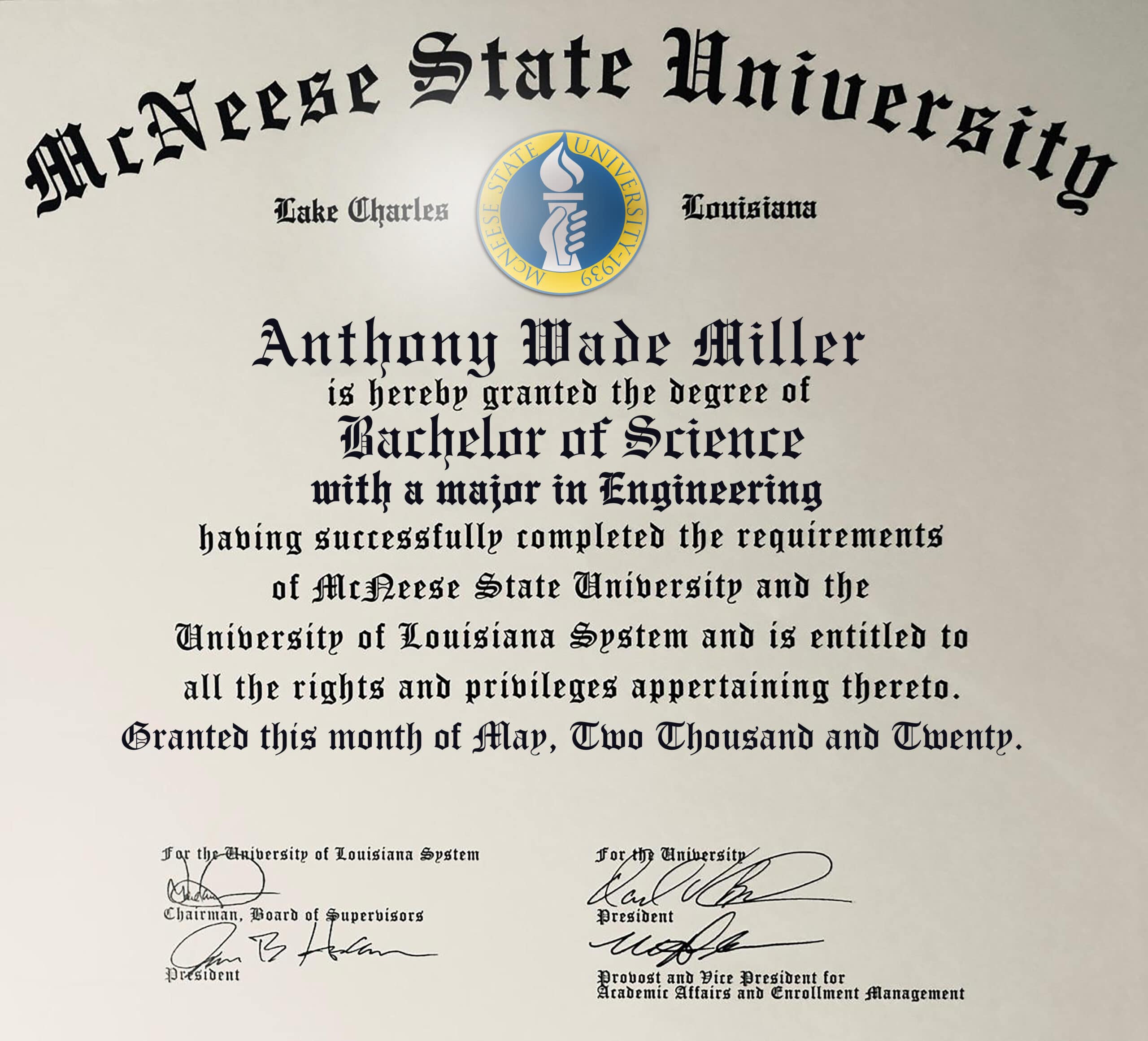 Fake Certificate from McNeese State University Template Fake Certificate from McNeese State University Template