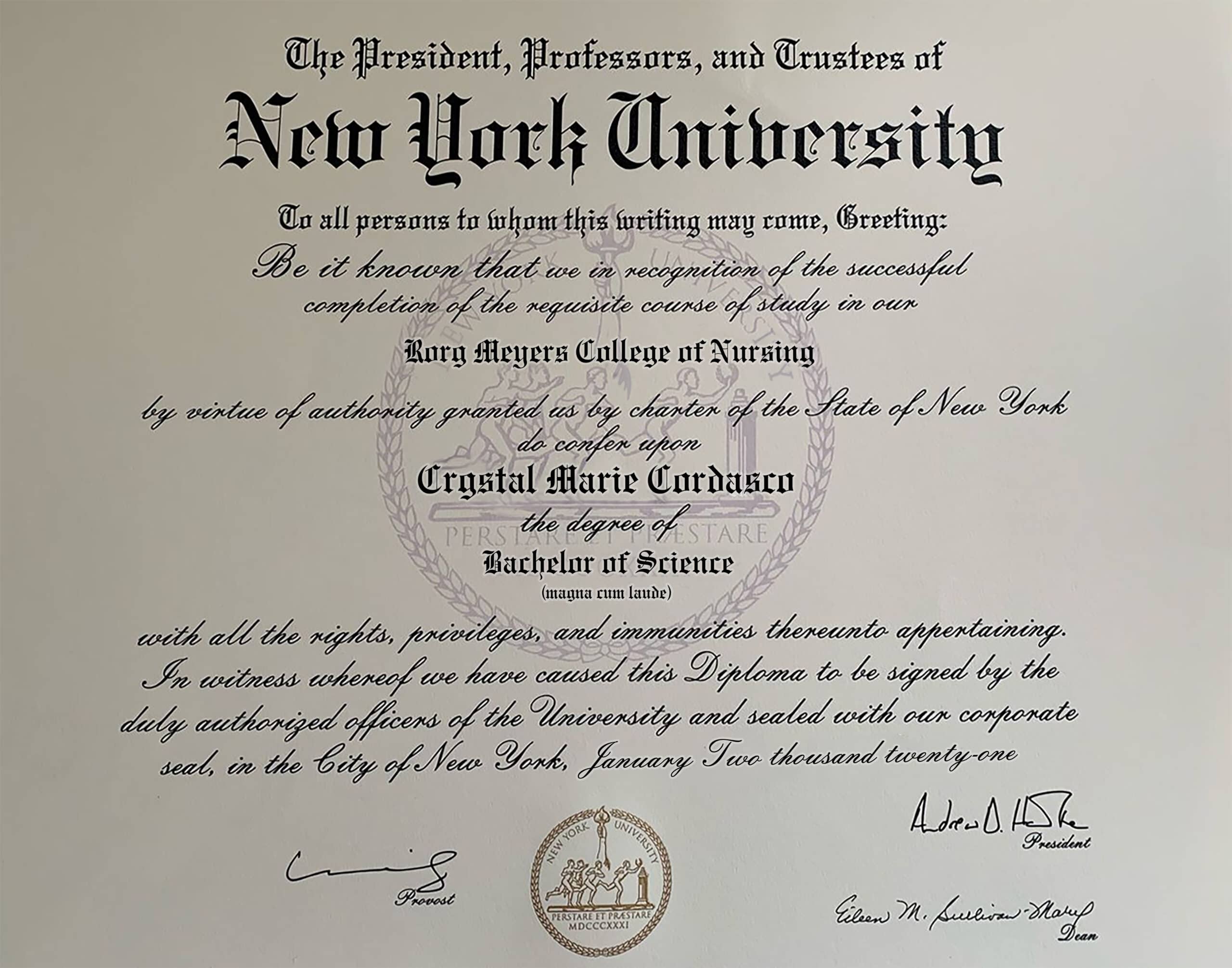 Fake Certificate from New York University Template