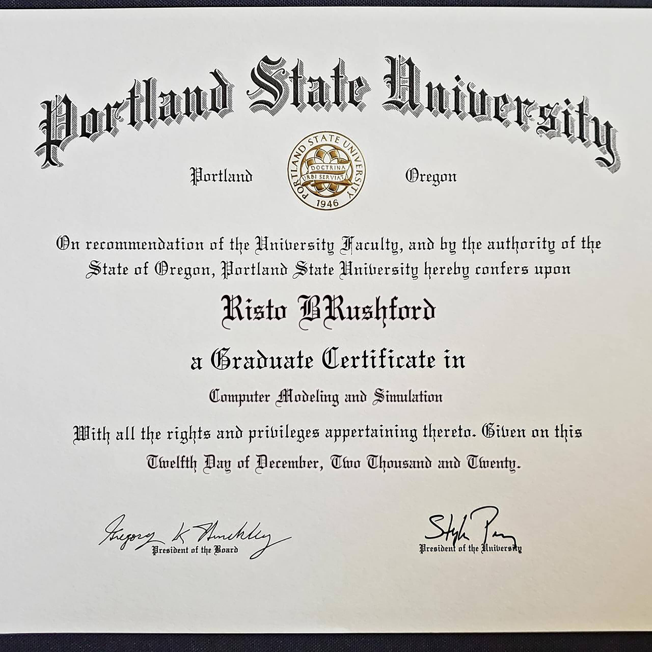 Fake Certificate from Portland State University Template Fake Certificate from Portland State University Template
