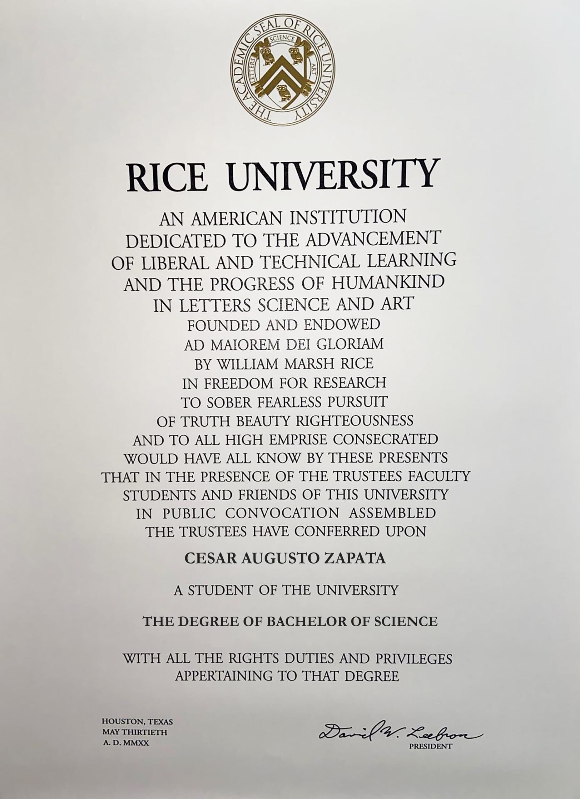 Fake Certificate from Rice University Template Fake Certificate from Rice University Template