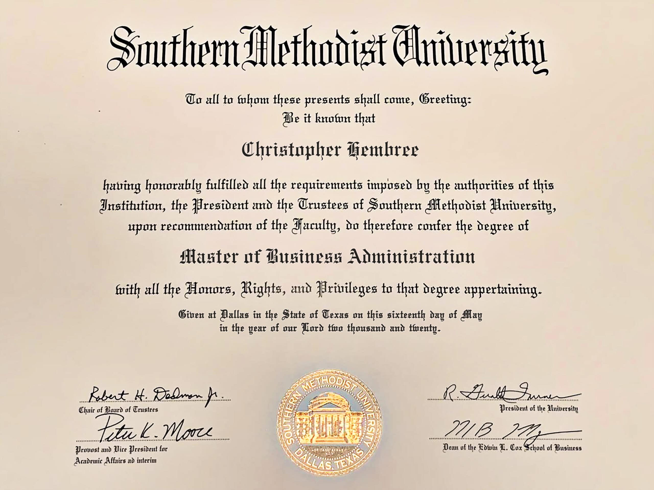Fake Certificate from Southern Methodist University Template Fake Certificate from Southern Methodist University Template