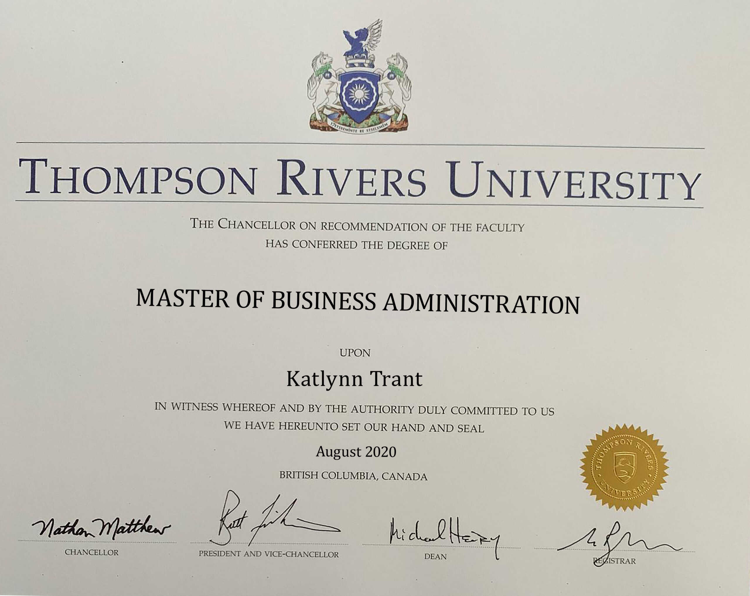 Fake Certificate from Thompson River University Template Fake Certificate from Thompson River University Template