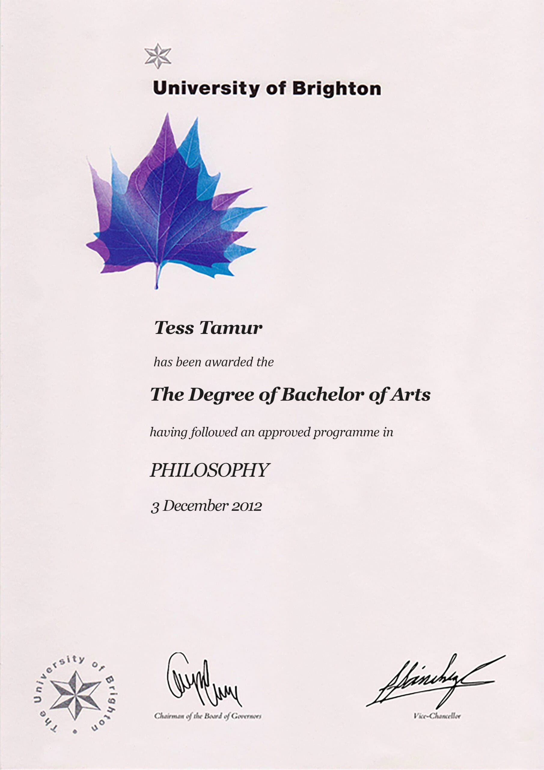 Fake Certificate from University Of Brighton Template