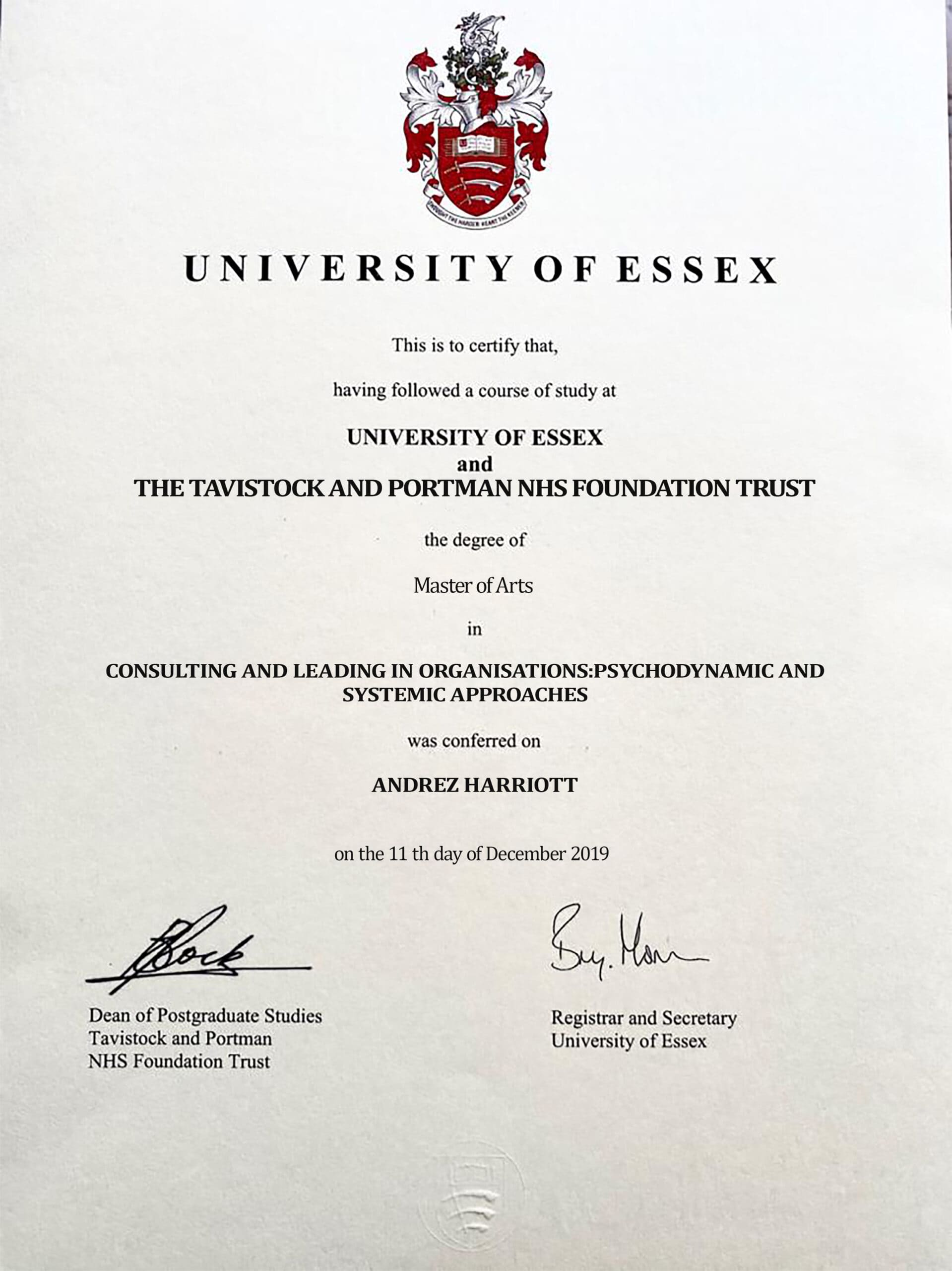 Fake Certificate from University Of Essex Template
