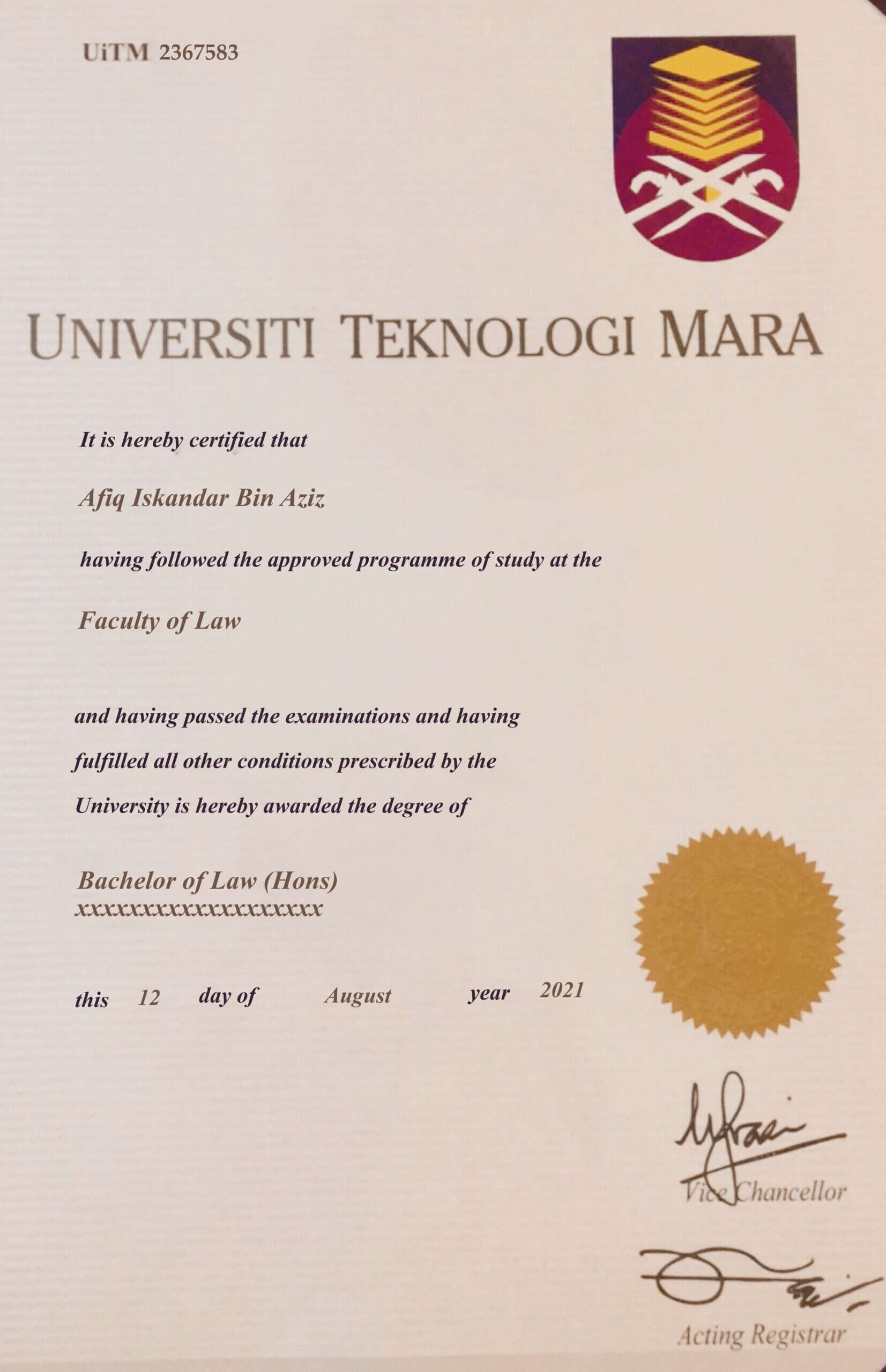Fake Certificate from University Teknologi MARA Template Fake Certificate from University Teknologi MARA Template