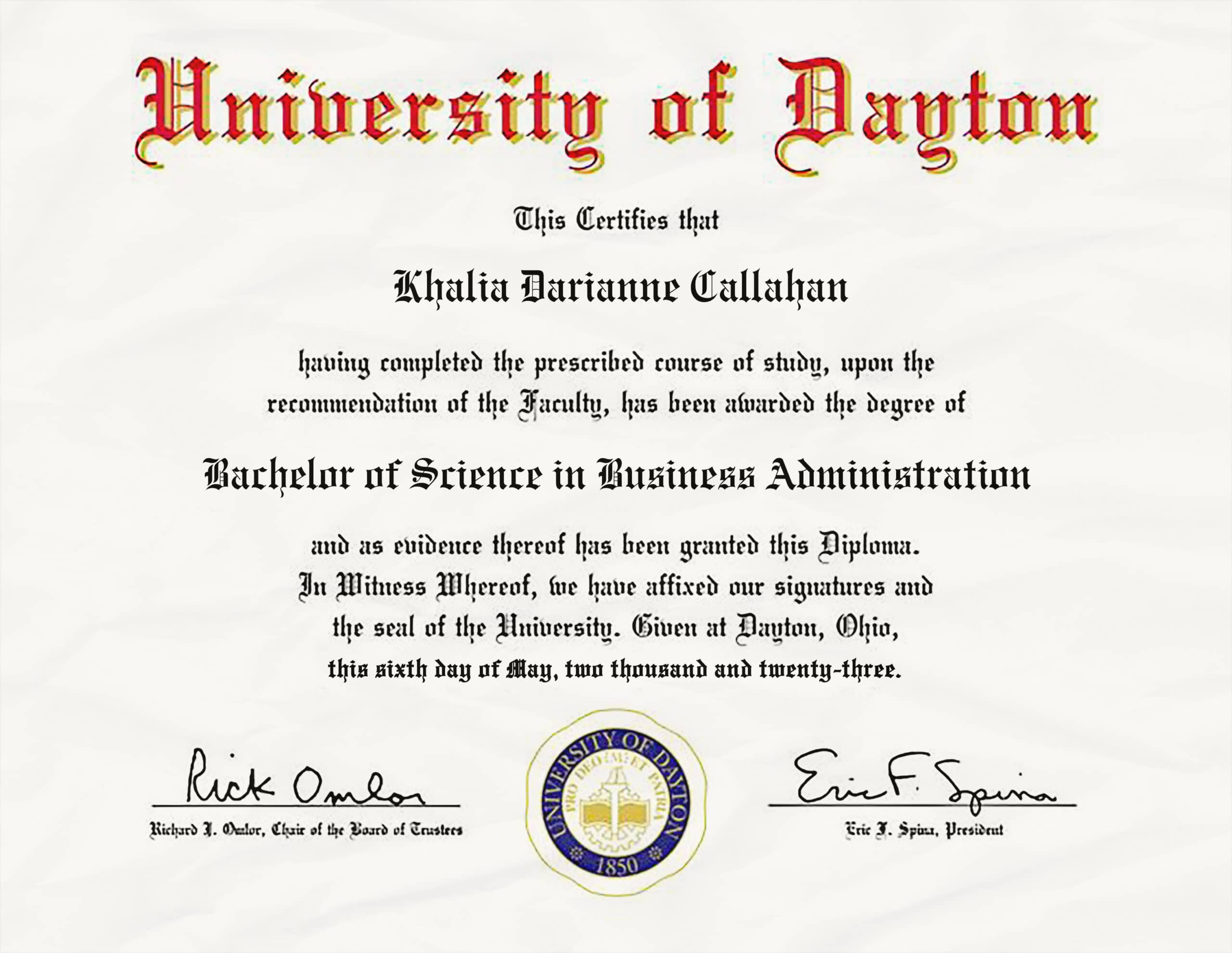 Fake Certificate from University of Dayton Template Fake Certificate from University of Dayton Template