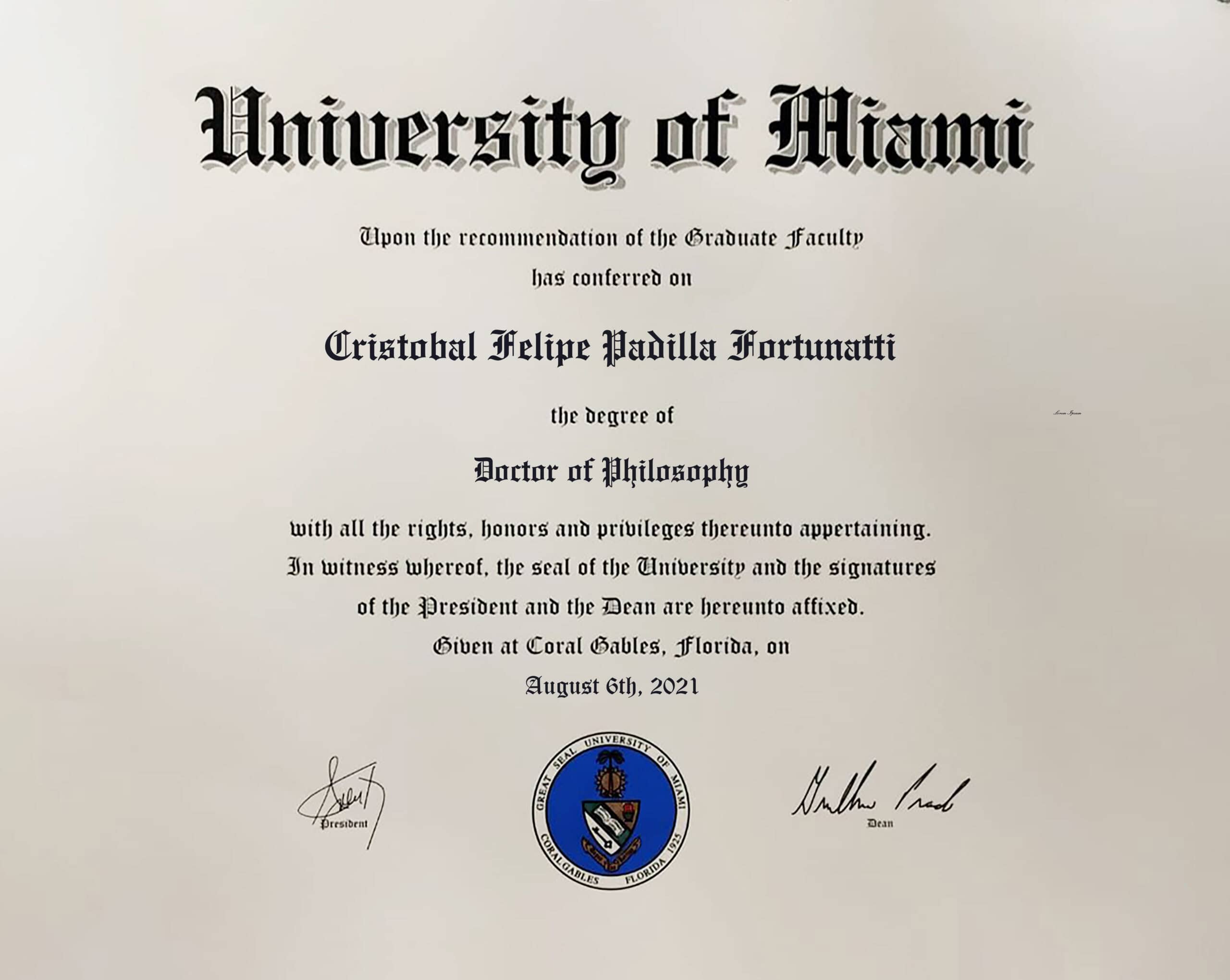 Fake Certificate from University of Miami Template Fake Certificate from University of Miami Template