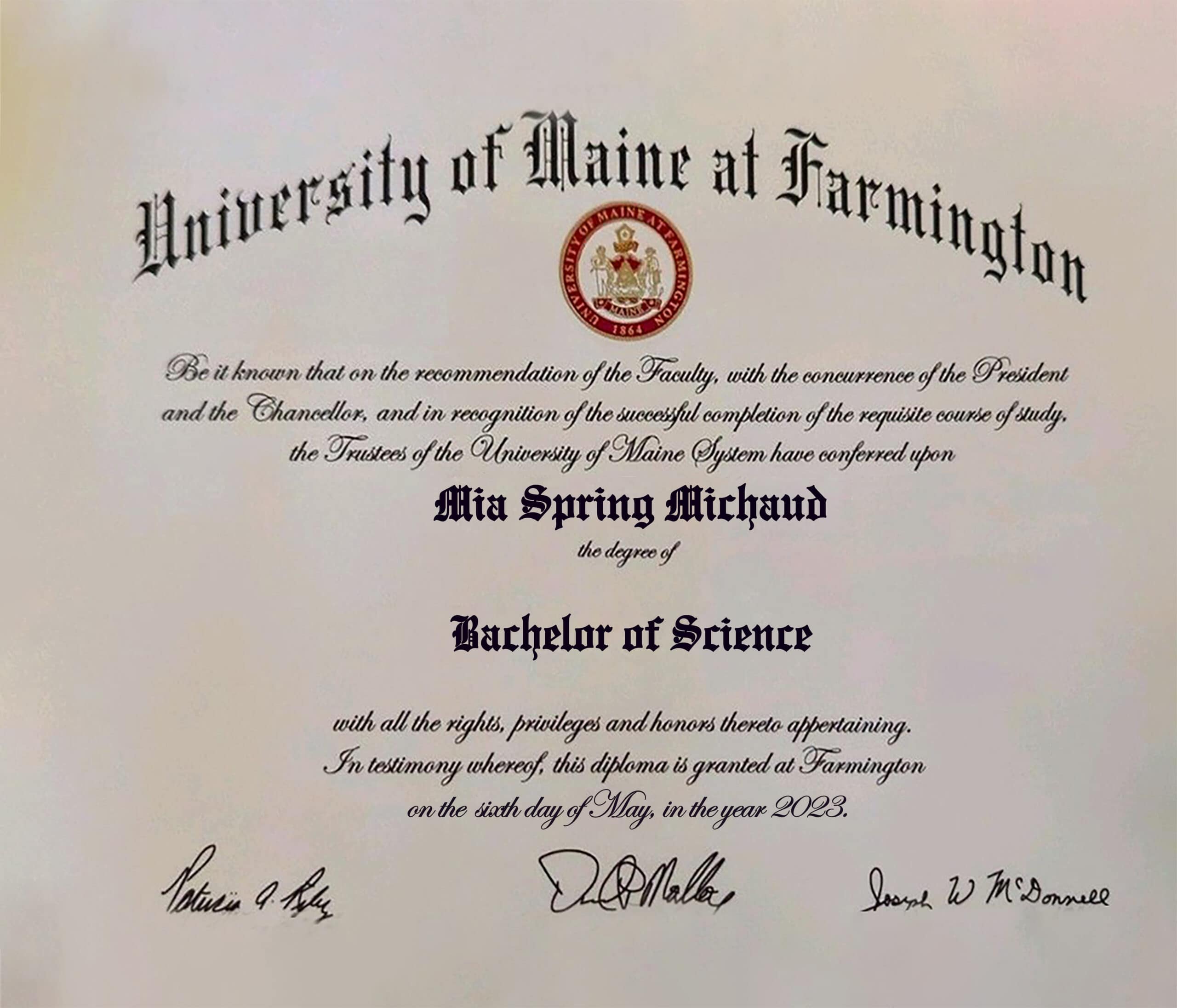 Fake Certificate from the University of Maine at Farmington Template