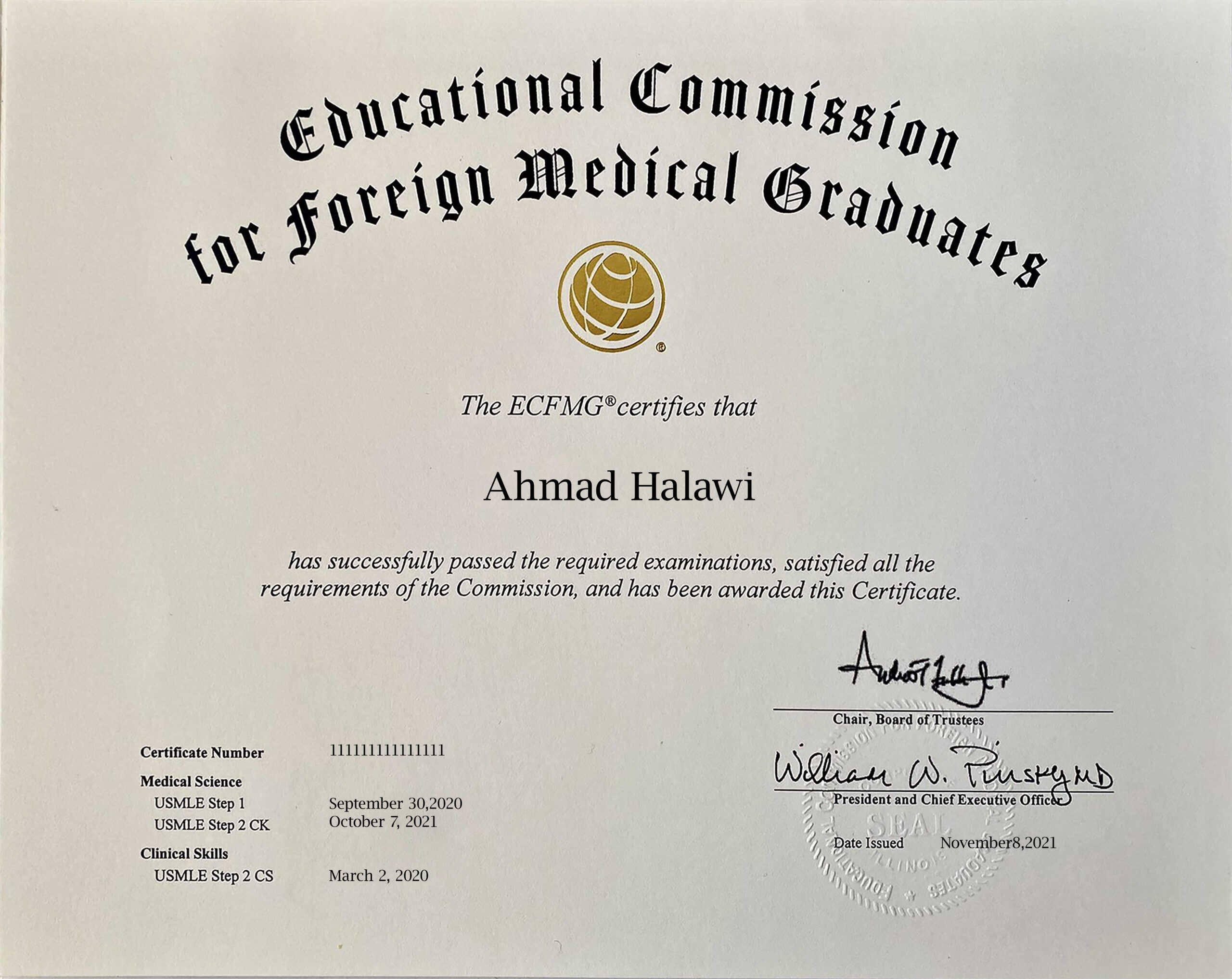 Fake Educational Commission for Foreign Medical Graduates Medical Certificate PSD Templates