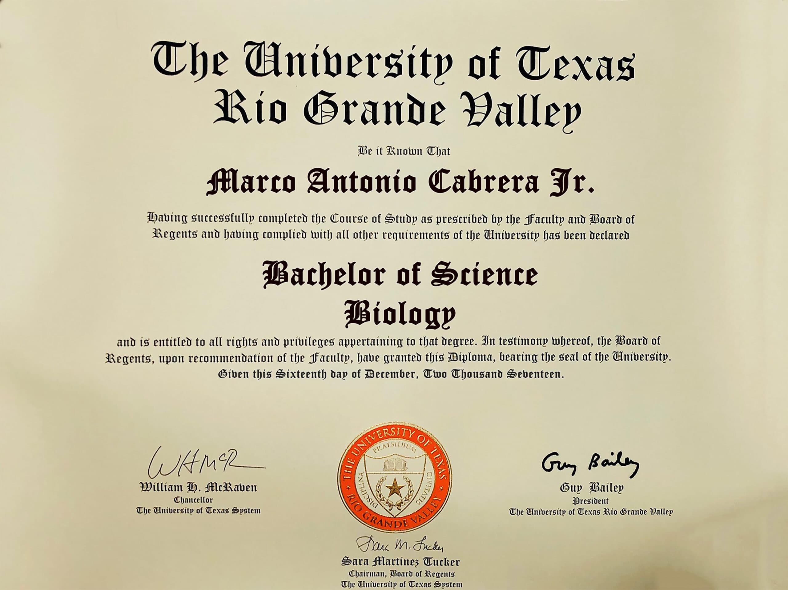 Fake Graduation Certificate from University Of Texas Template