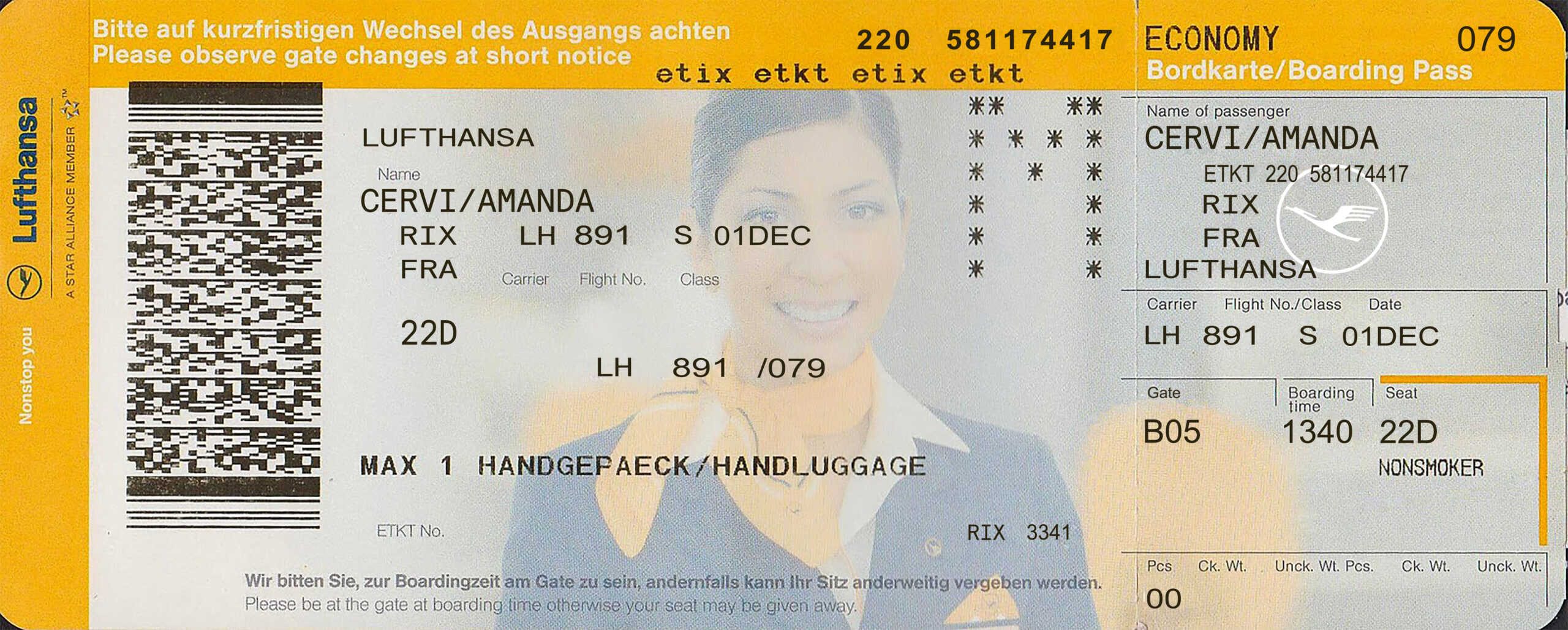 Fake Lufthansa airline Airline Ticket