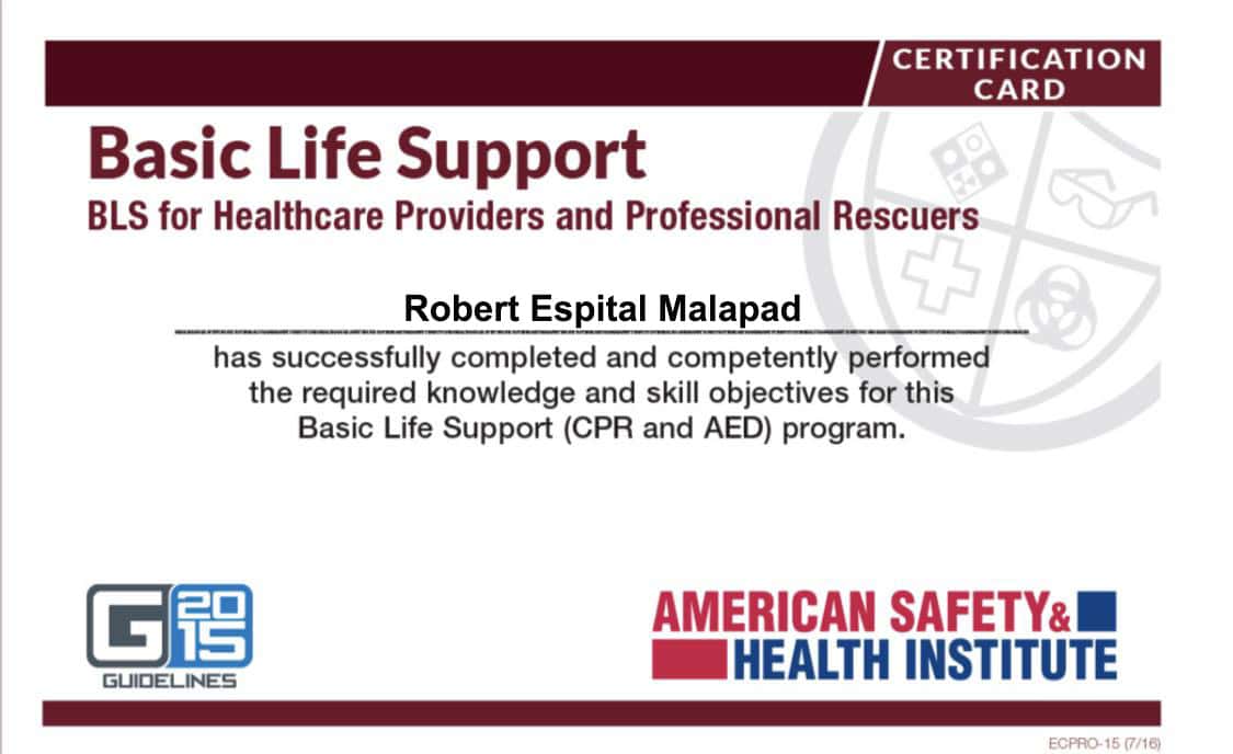 Fake Printable Basic Life Support CPRAED Card Fake Printable Basic Life Support CPRAED Card
