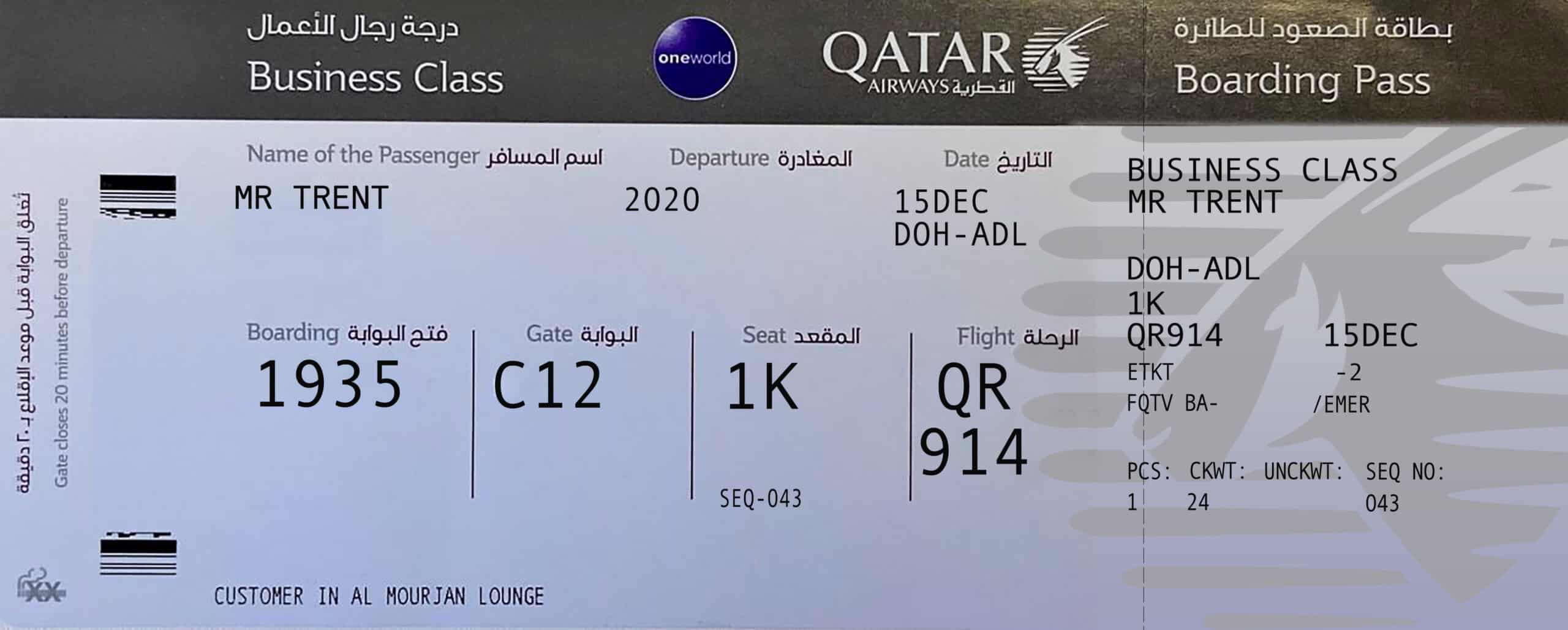 Fake Qatar Airways Airline Ticket