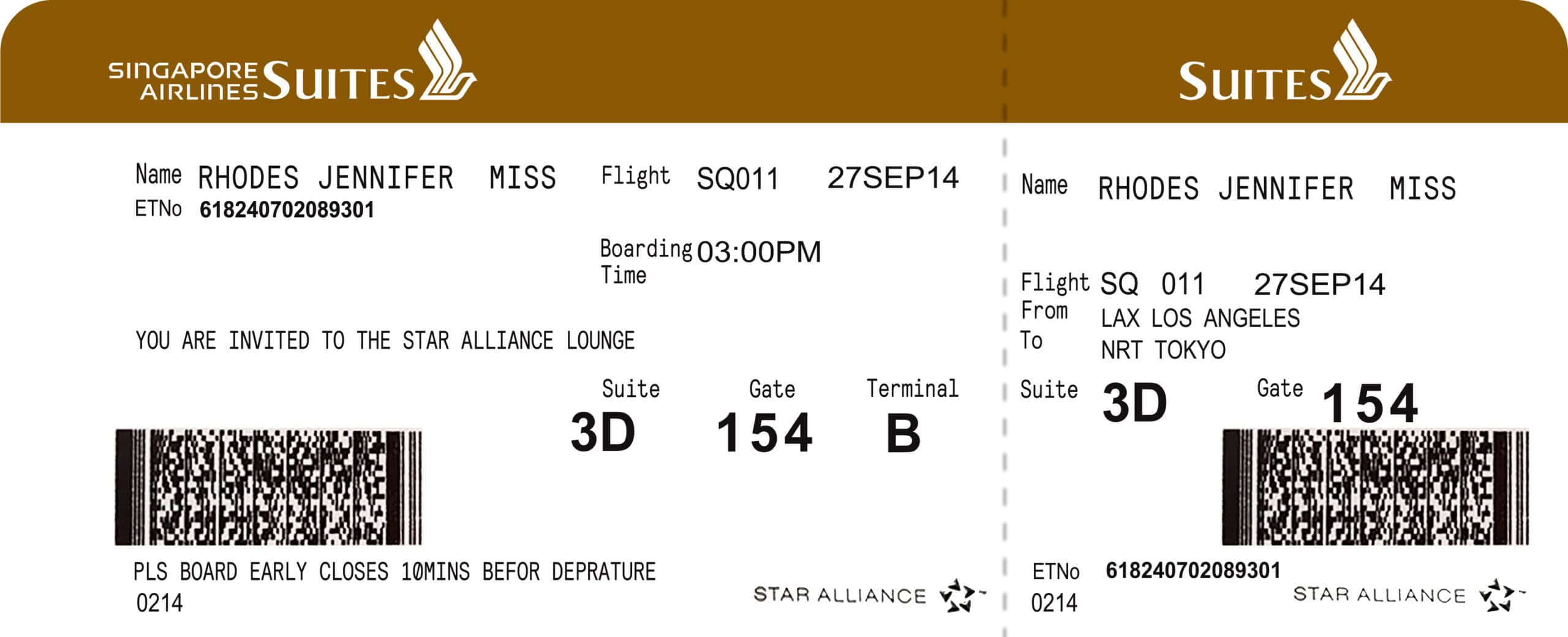 Fake Singapore Airline (SUITES) Ticket