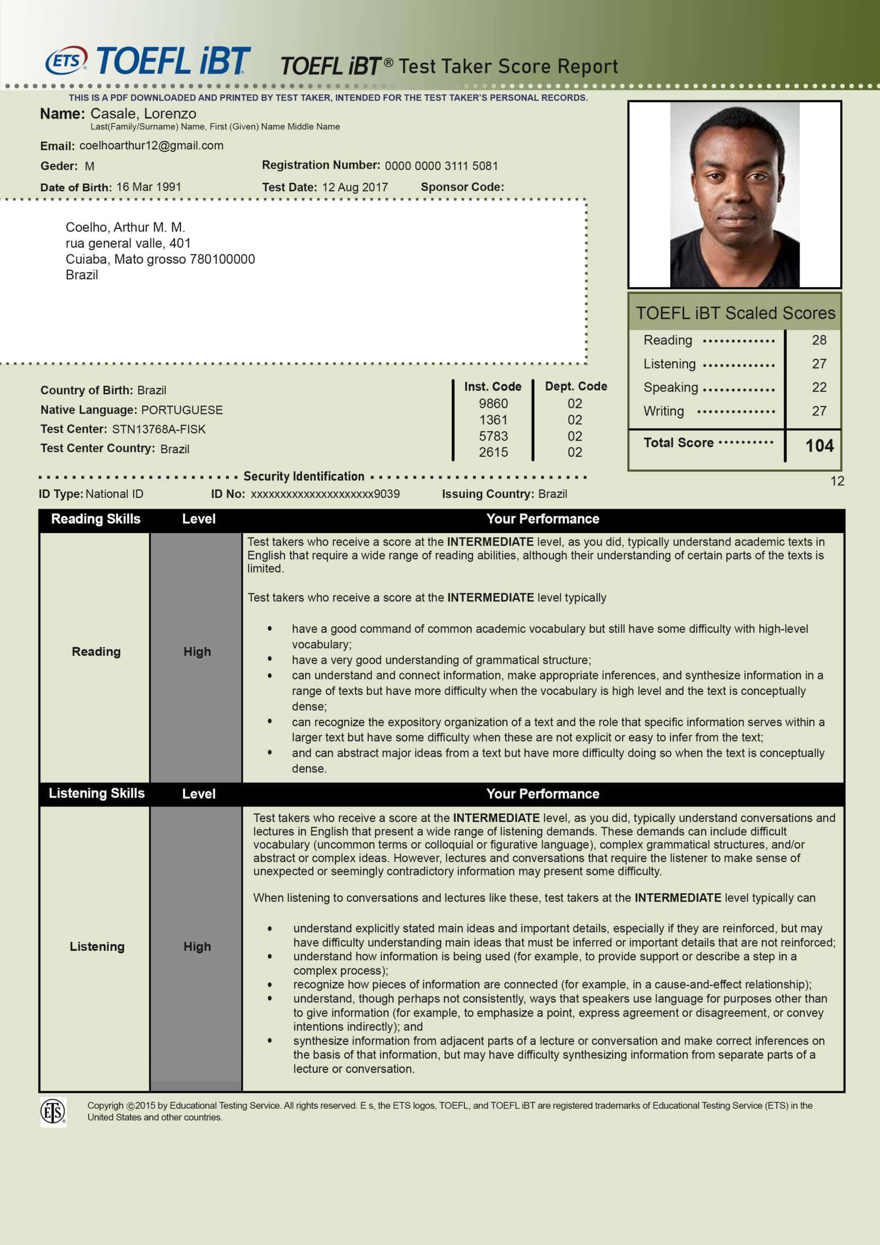 Fake TOEFL Certificate