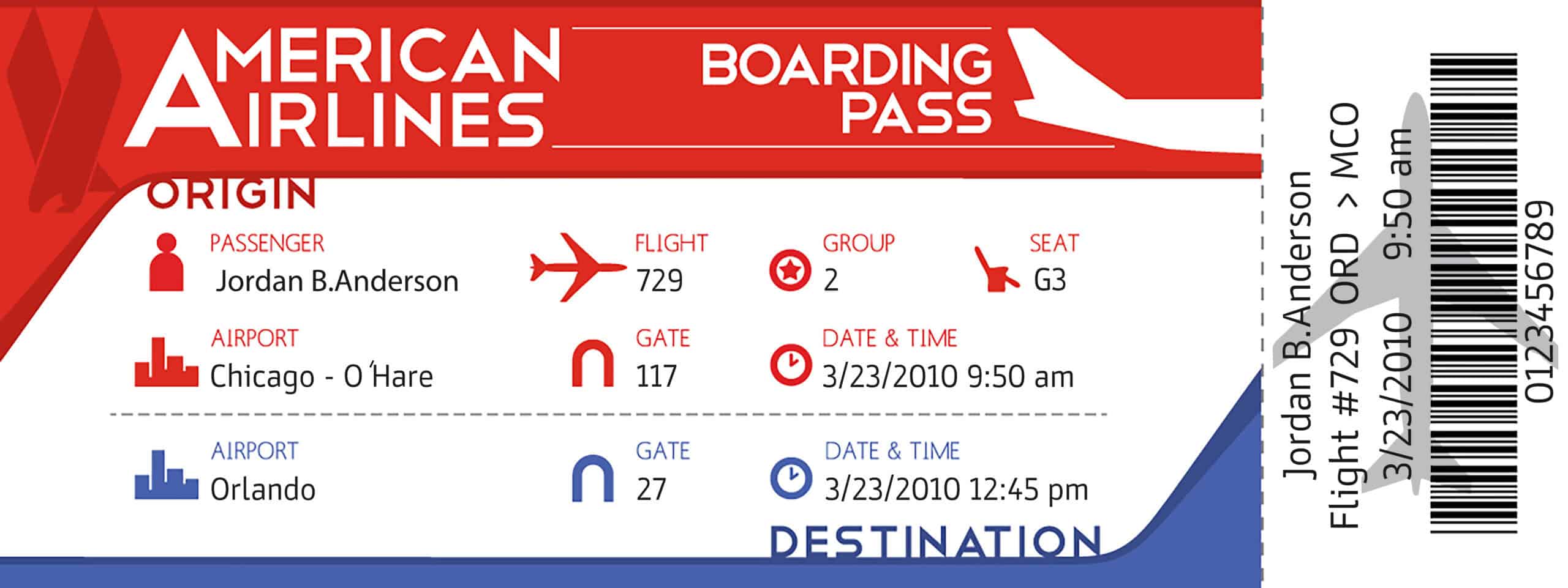 Fake american airline Airline Ticket