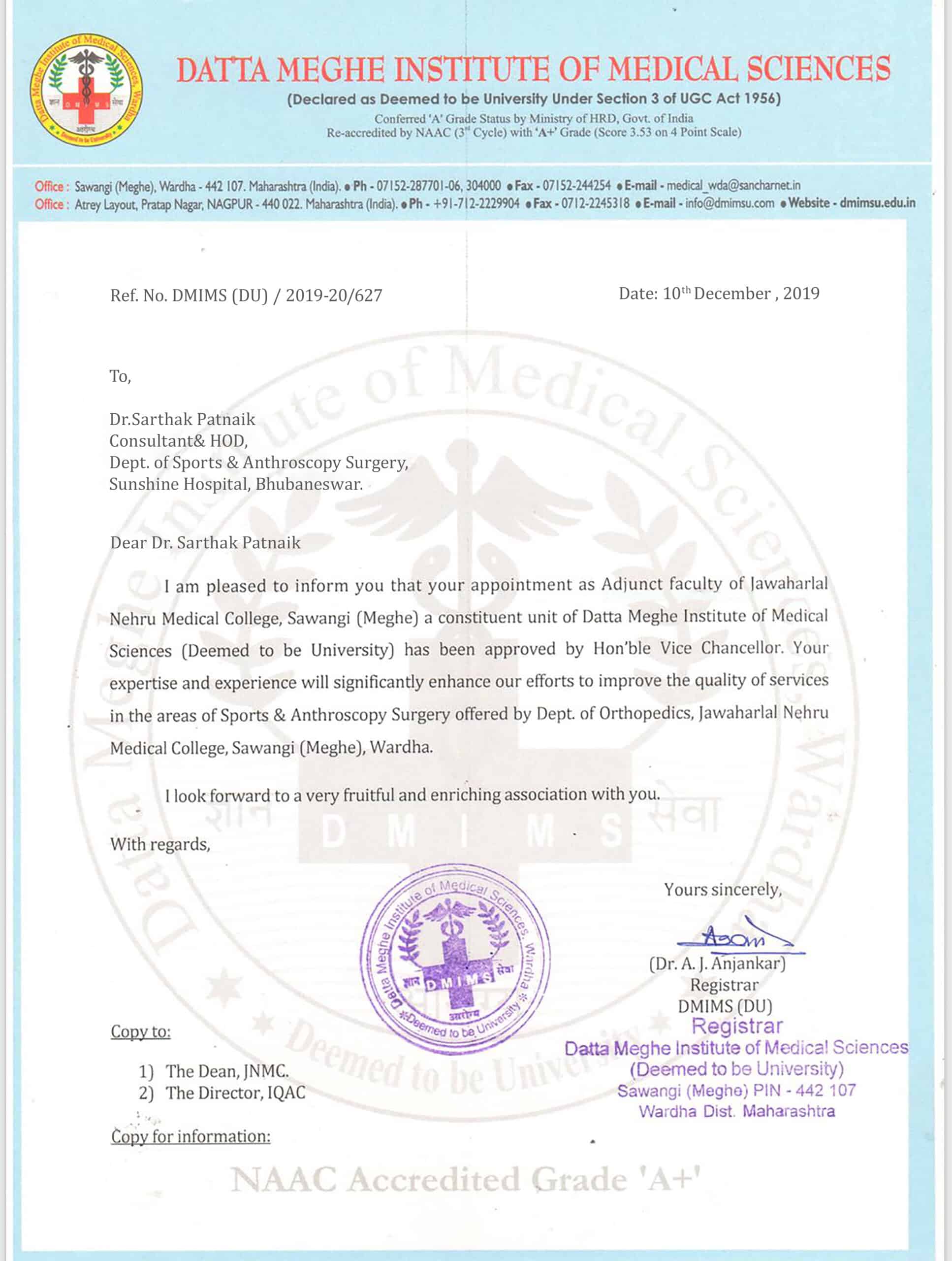 Fake datta meghe institute of Medical science Certificate PSD Templates
