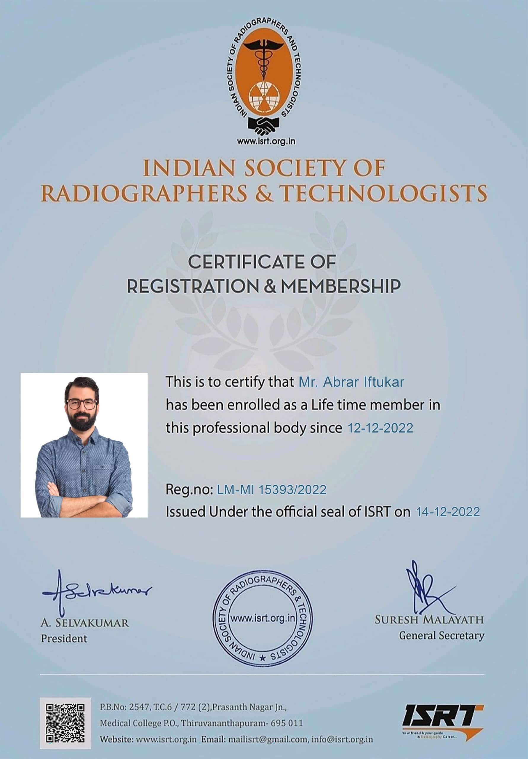 Fake indian society of radiographers and technologist Medical Certificate PSD Templates
