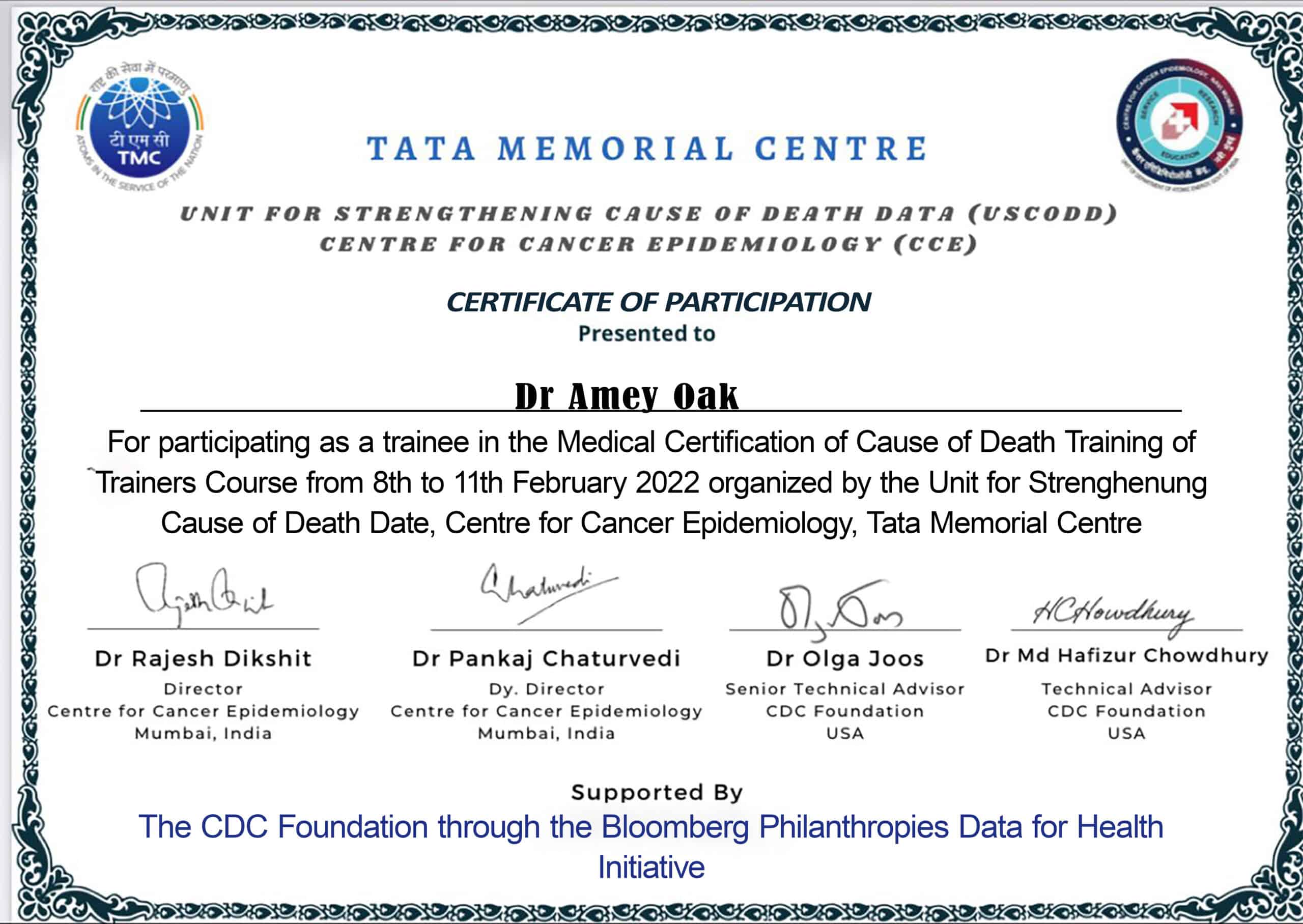 Fake tata medical center Certificate PSD Templates