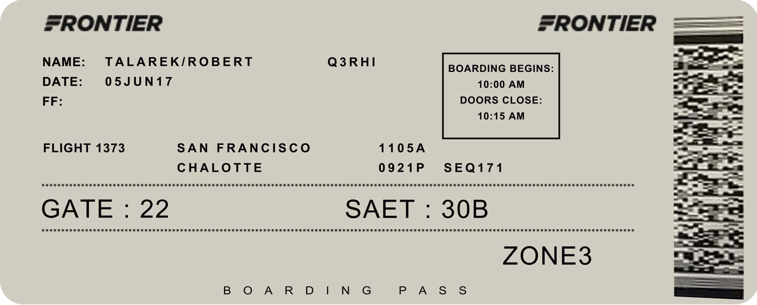 Fake Frontier Airlines Airline Ticket