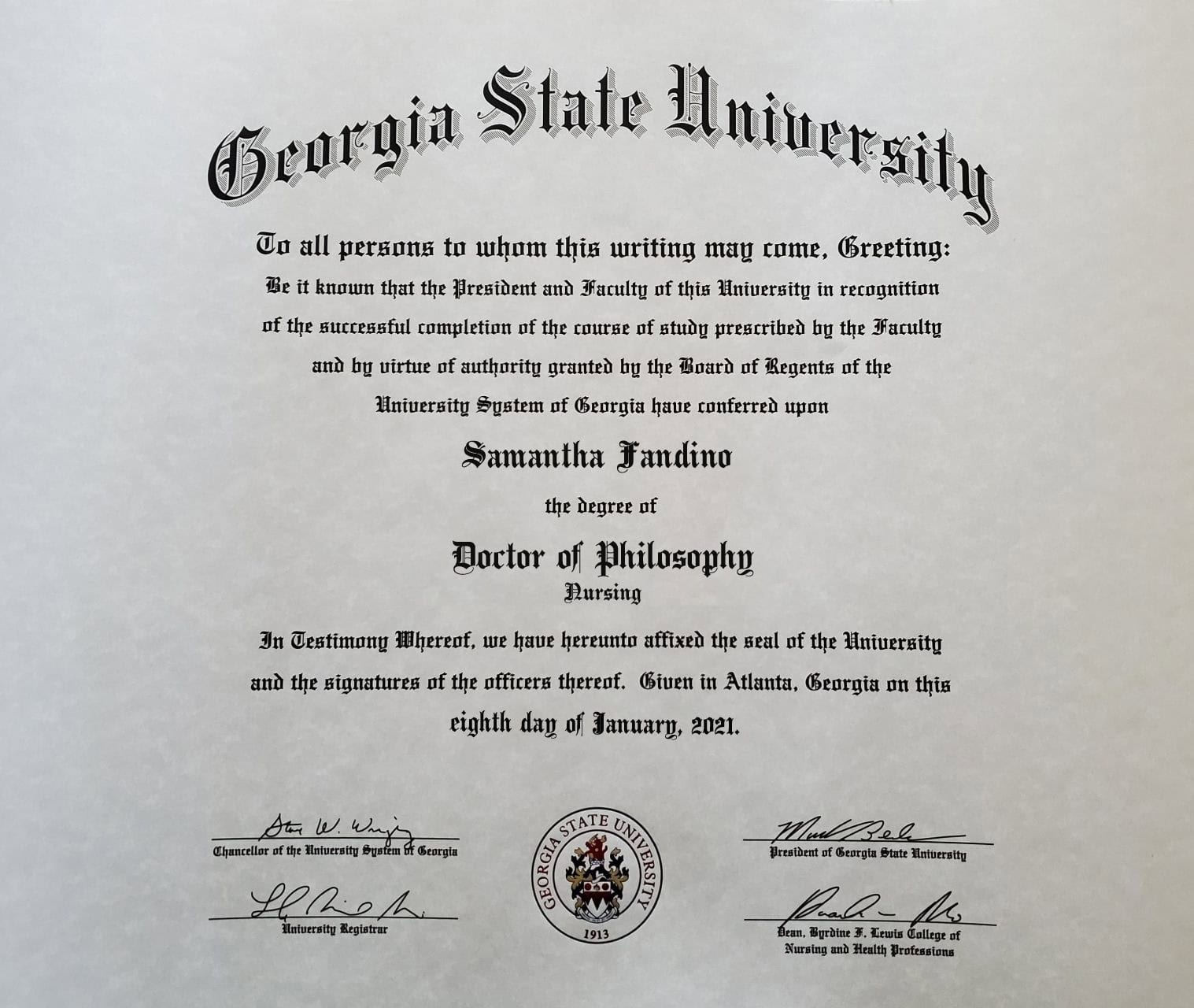 Authentic-Looking Fake certificate from Georgia State University