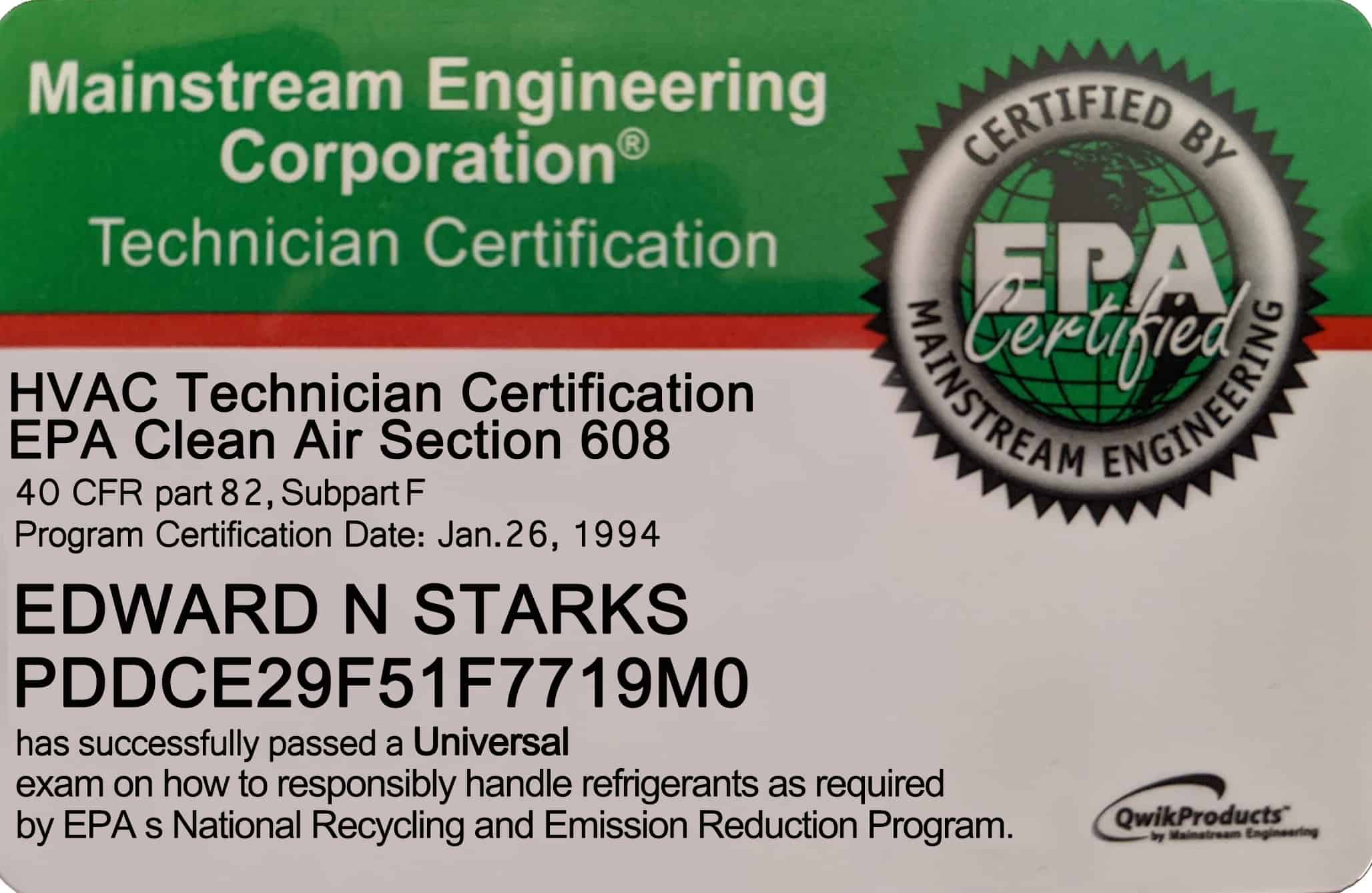 HVAC Fake EPA Technician Certification Card Template EPA 608 HVAC Fake EPA Technician Certification Card Template EPA 608